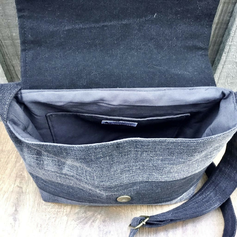 Upcycled Grey Denim Messenger Bag – Cork Star