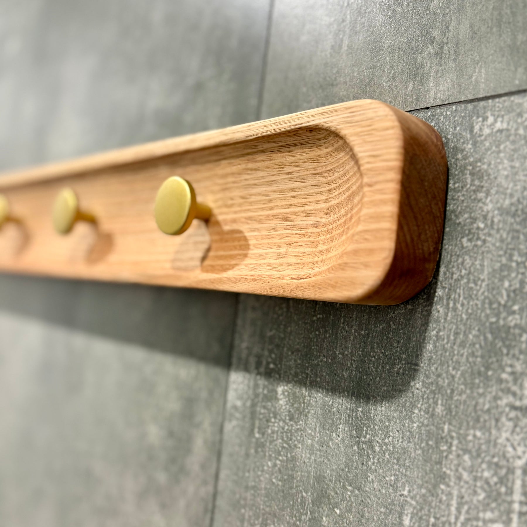 No.1 Tasmanian oak coat rack with gold hooks
