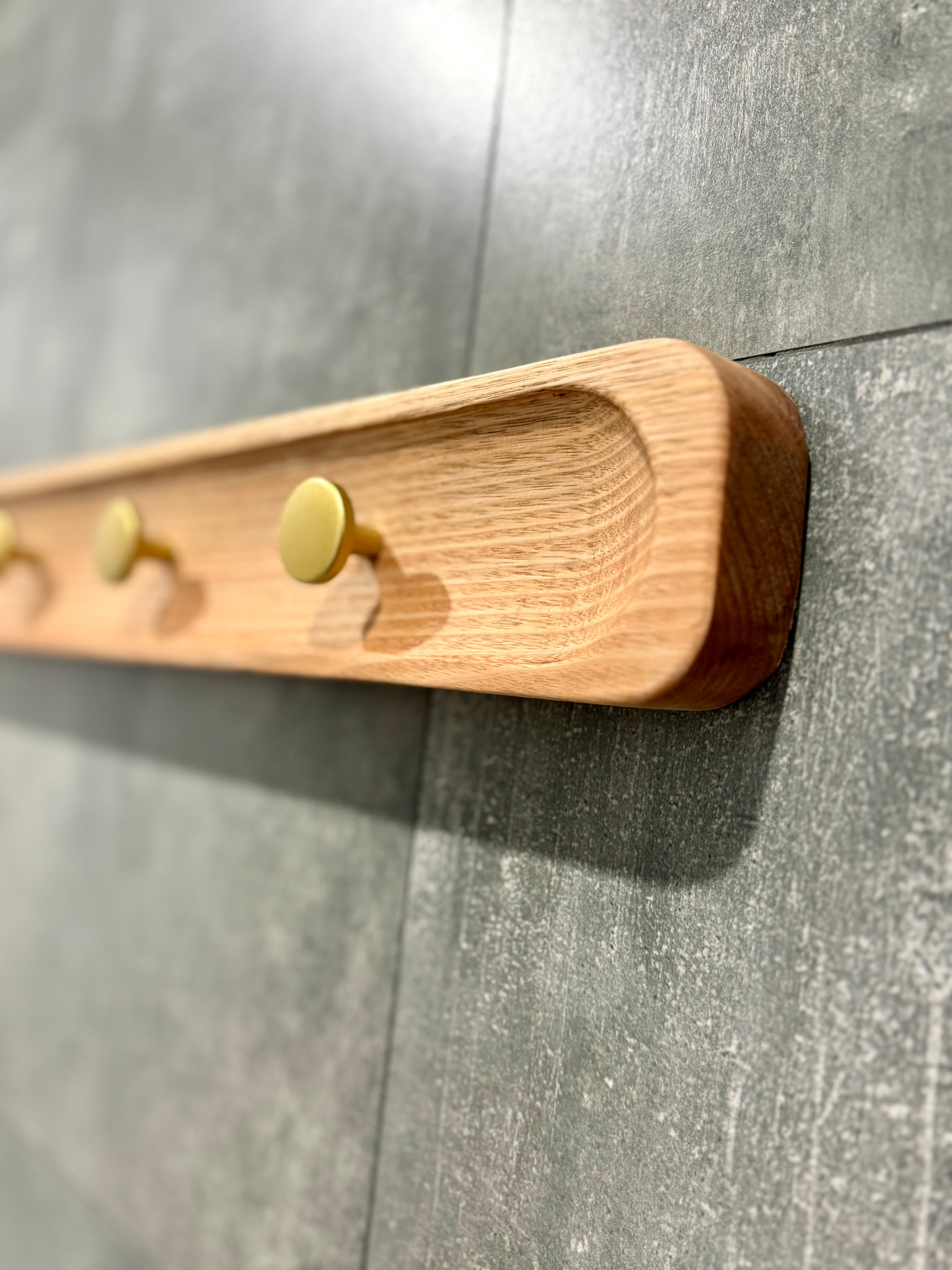 No.1 Tasmanian oak coat rack with gold hooks