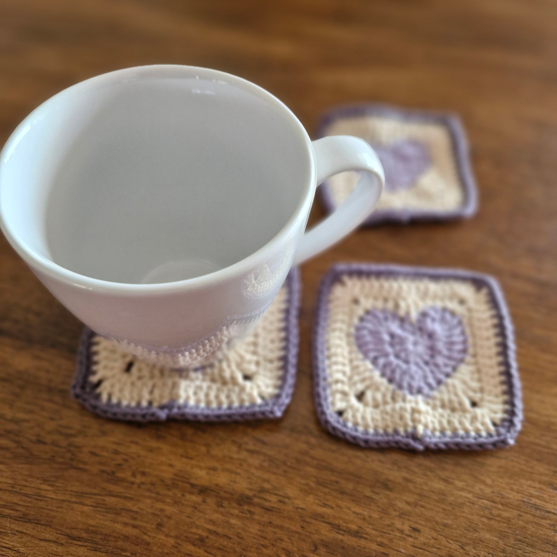 Handmade Crochet Lavender Heart Coasters