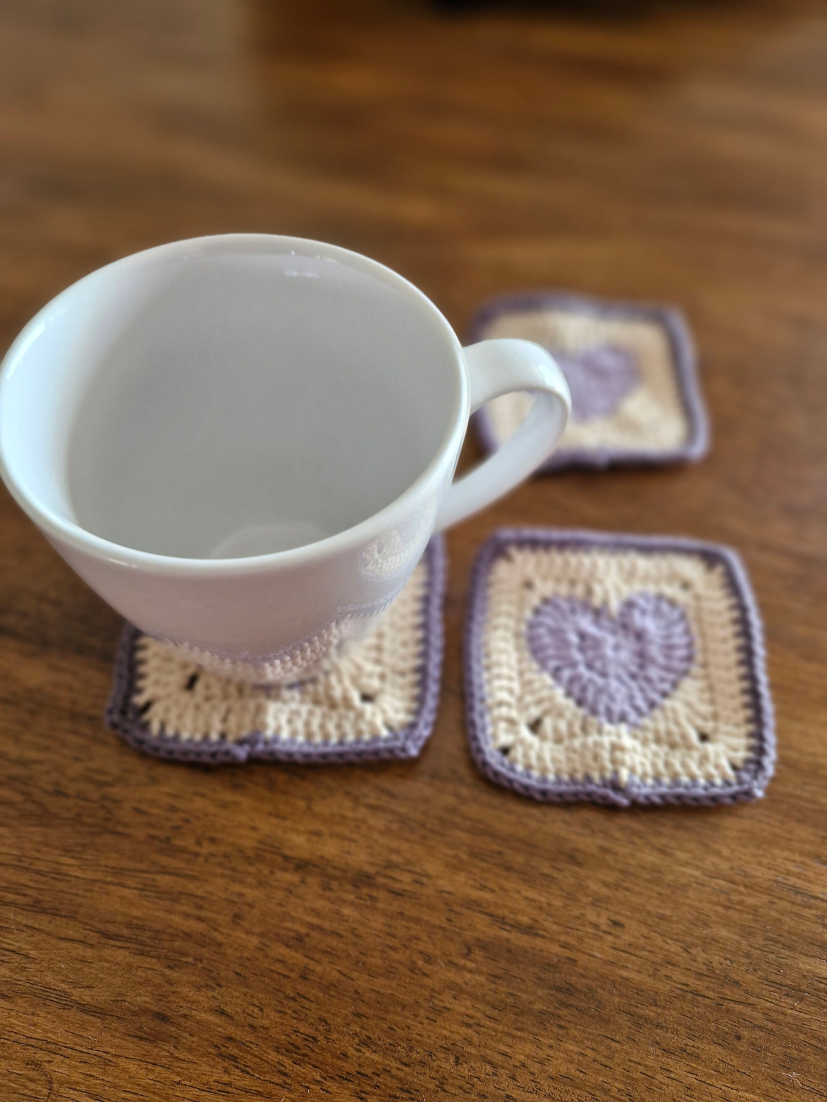 Handmade Crochet Lavender Heart Coasters