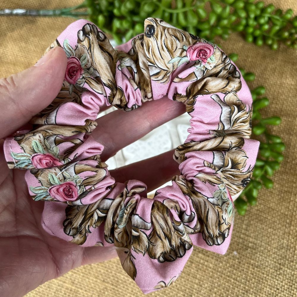 Handmade Scrunchies | Highland Cow | pink fabric