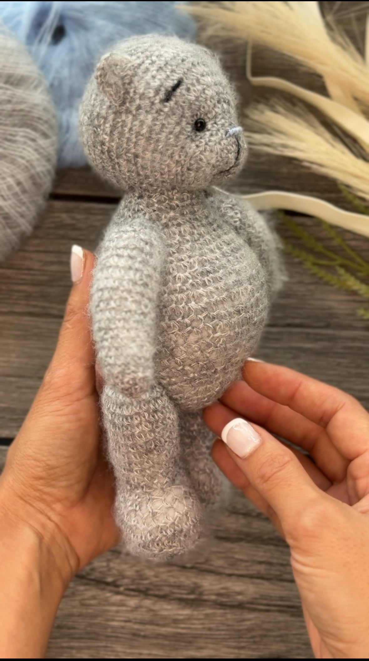 Crochet Teddy Bear in the Blue Bunny Suit Toy