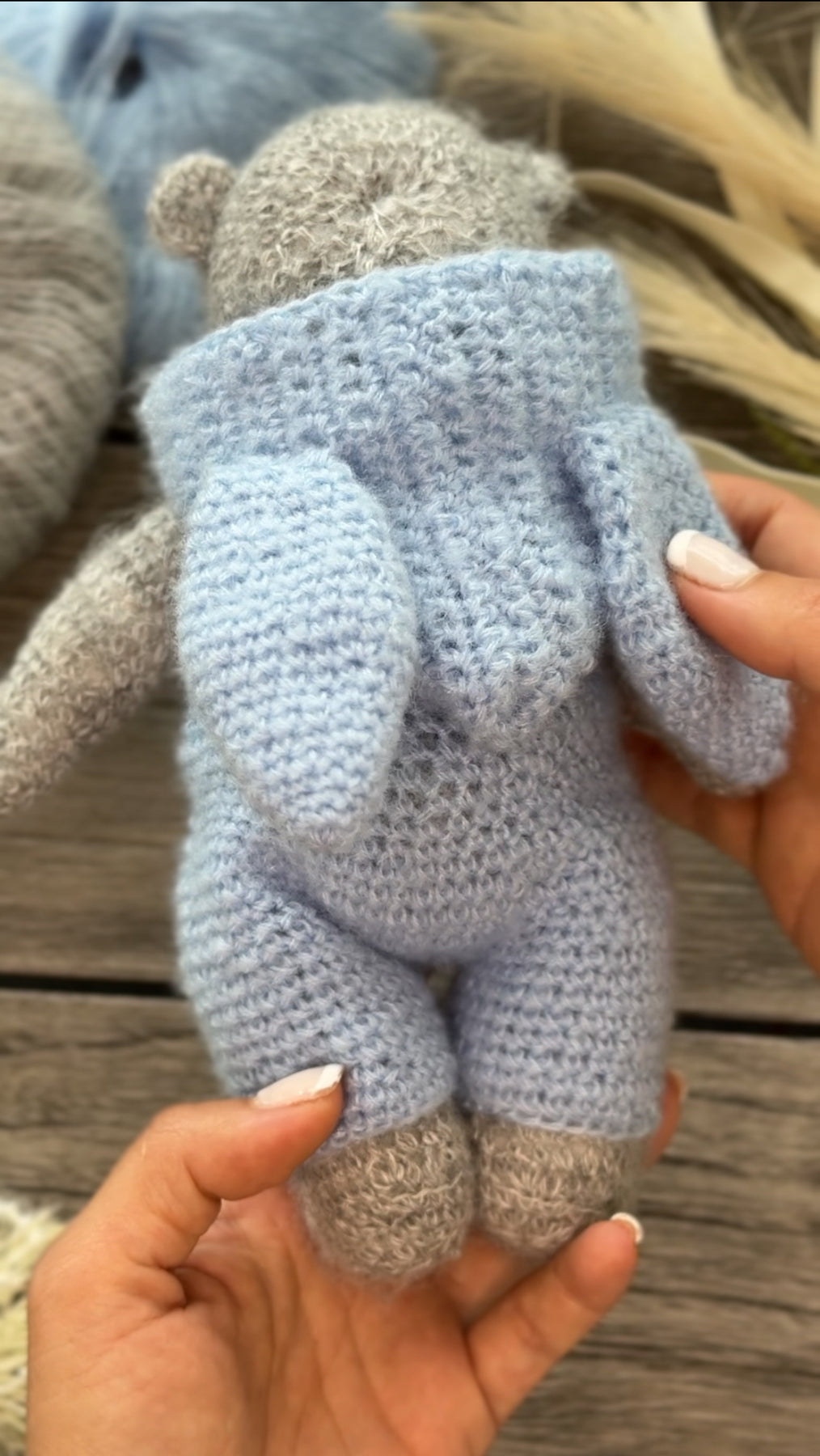Crochet Teddy Bear in the Blue Bunny Suit Toy