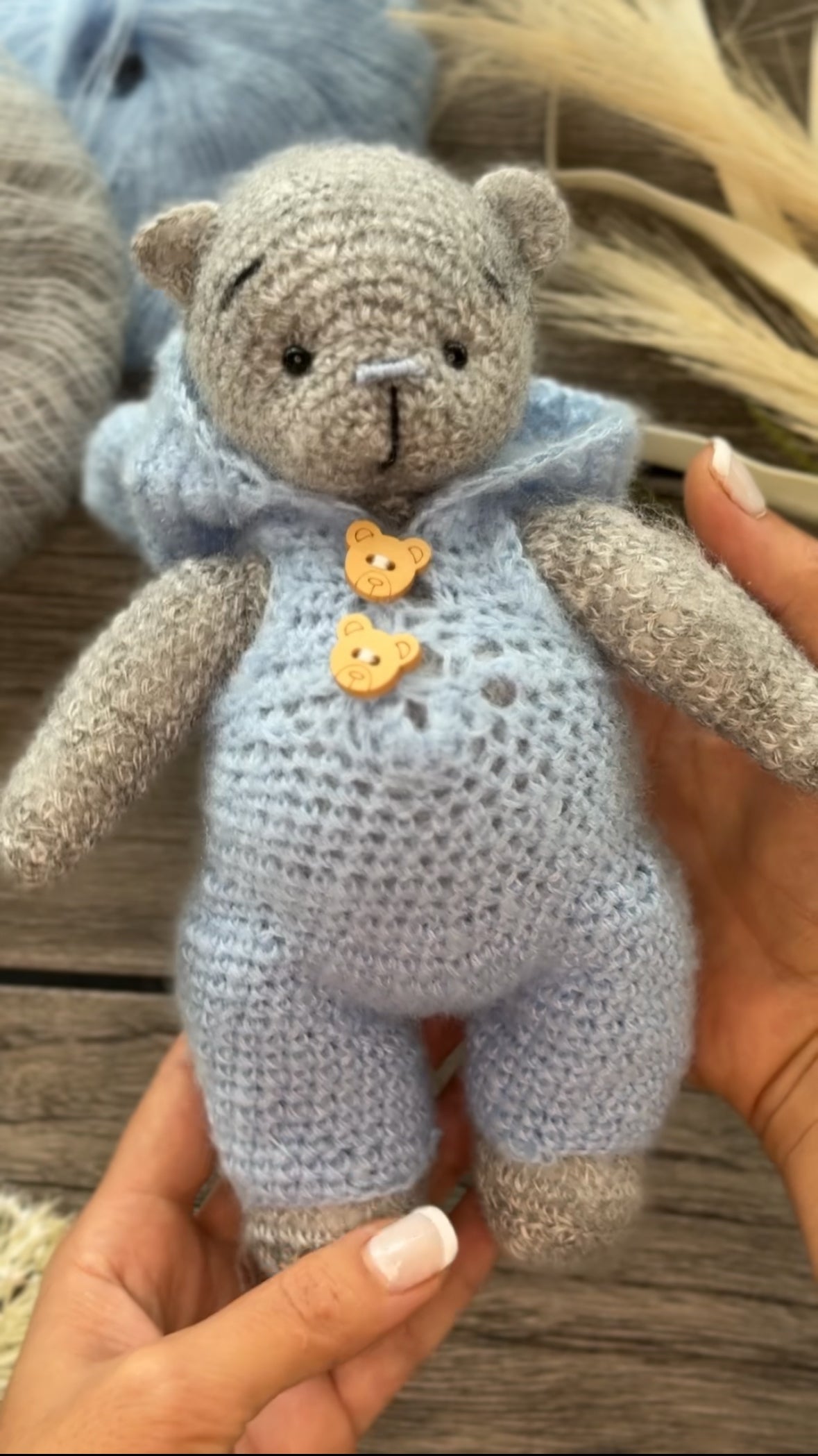 Crochet Teddy Bear in the Blue Bunny Suit Toy