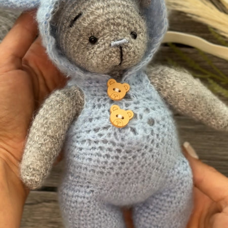 Crochet Teddy Bear in the Blue Bunny Suit Toy