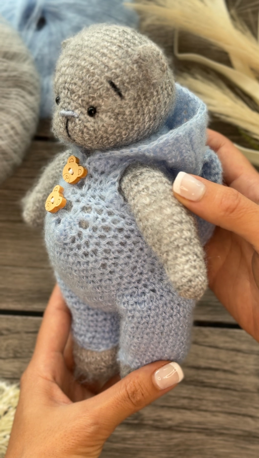 Crochet Teddy Bear in the Blue Bunny Suit Toy