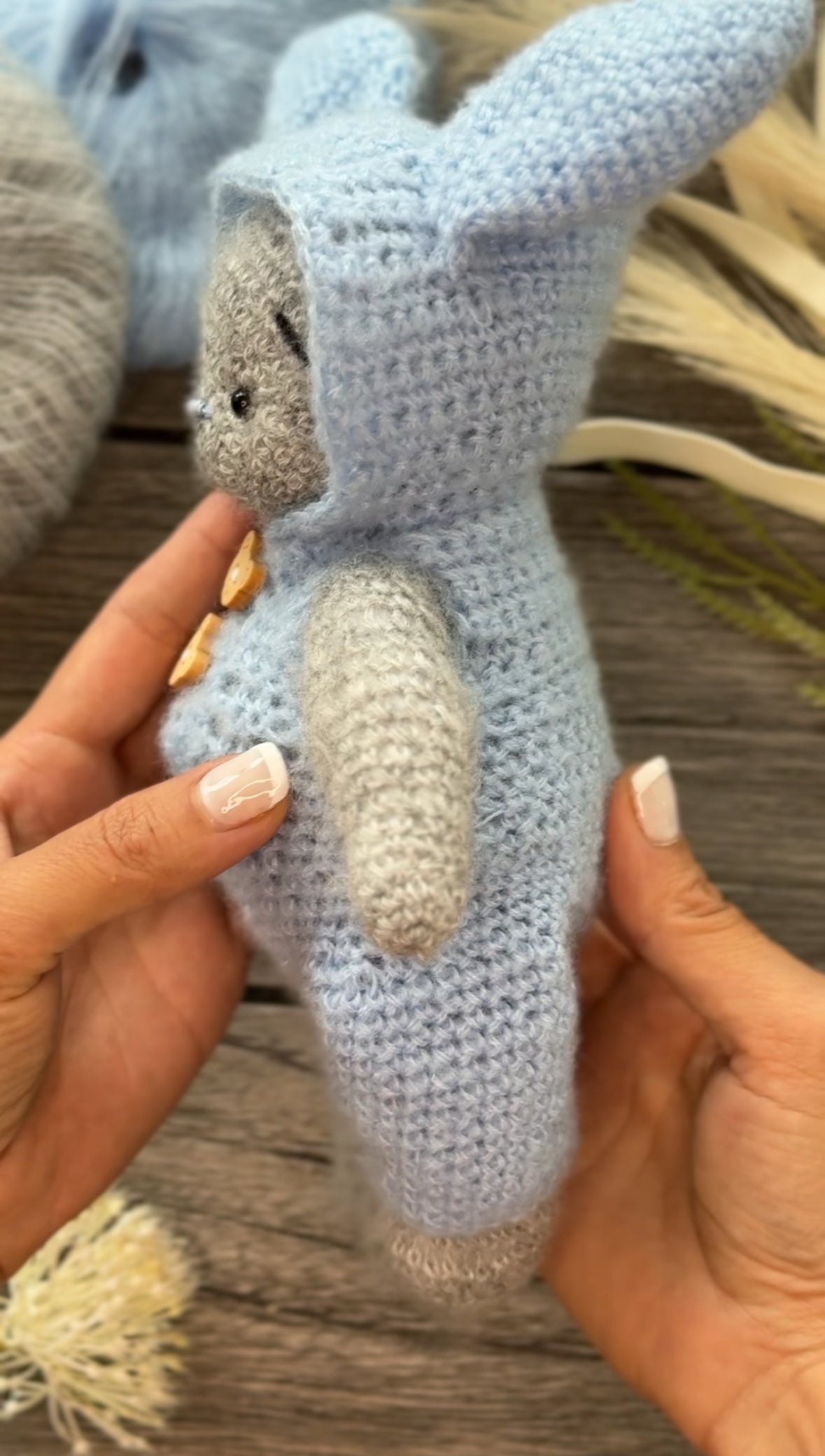 Crochet Teddy Bear in the Blue Bunny Suit Toy