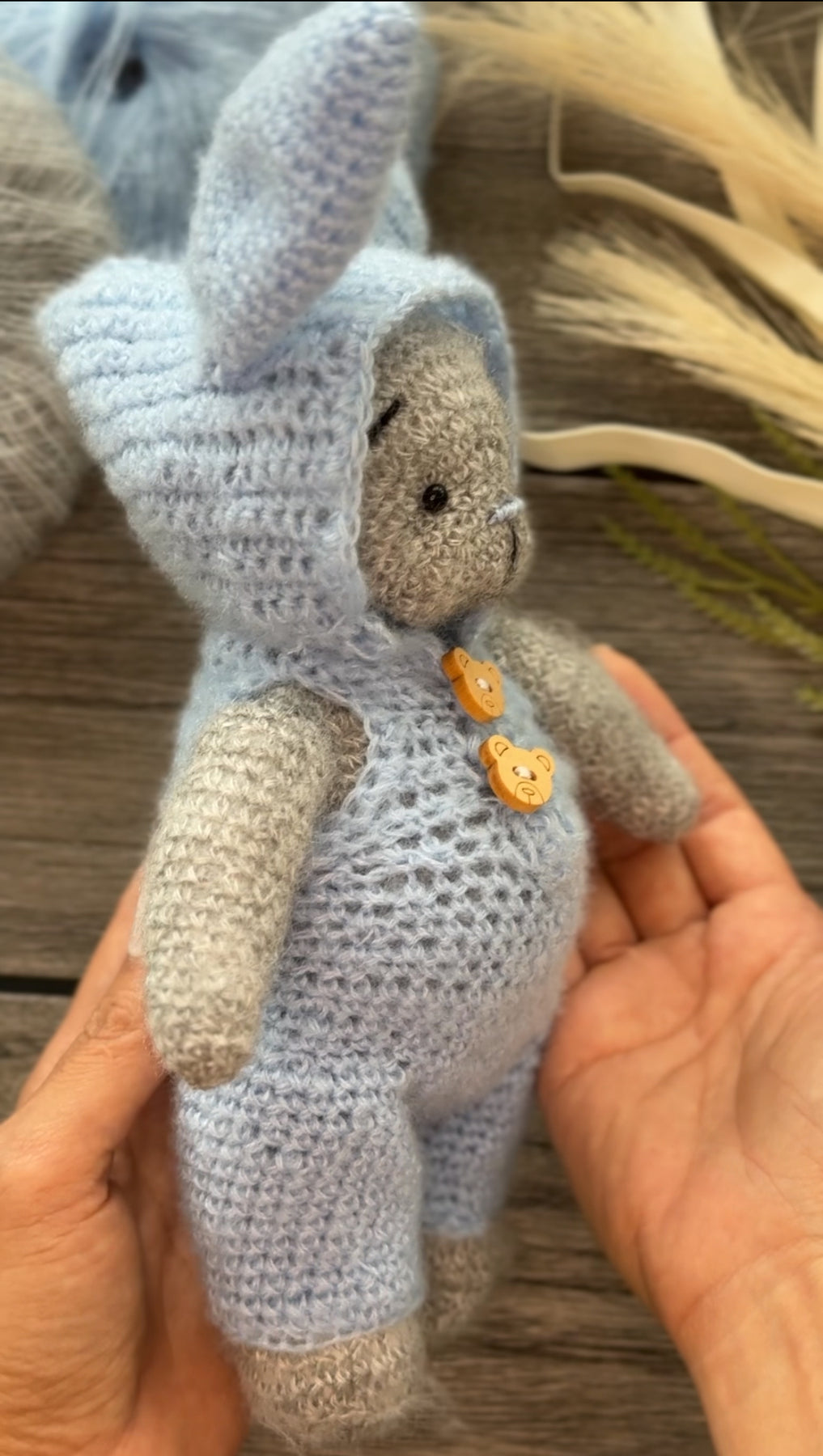 Crochet Teddy Bear in the Blue Bunny Suit Toy