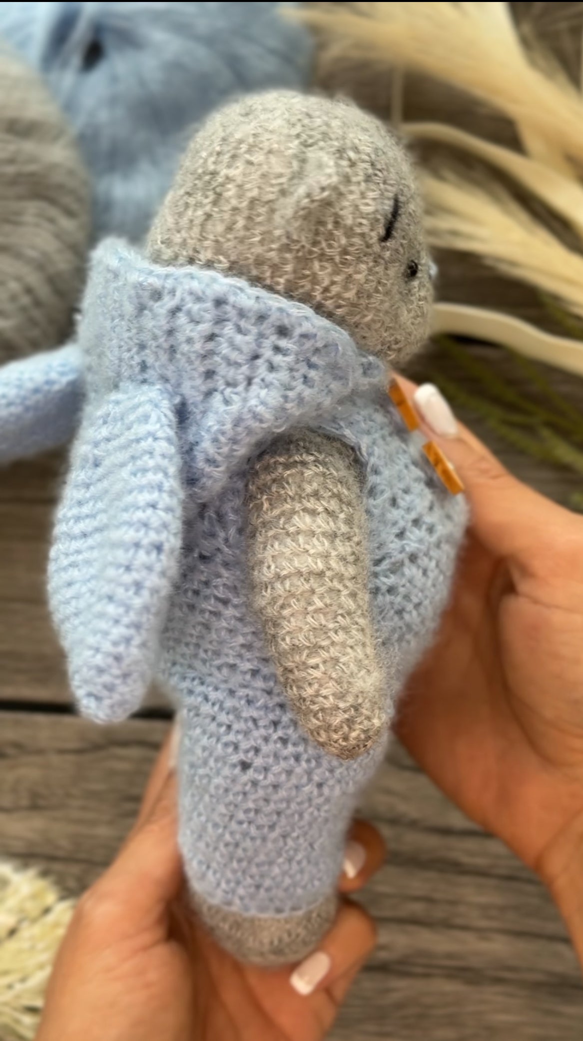 Crochet Teddy Bear in the Blue Bunny Suit Toy