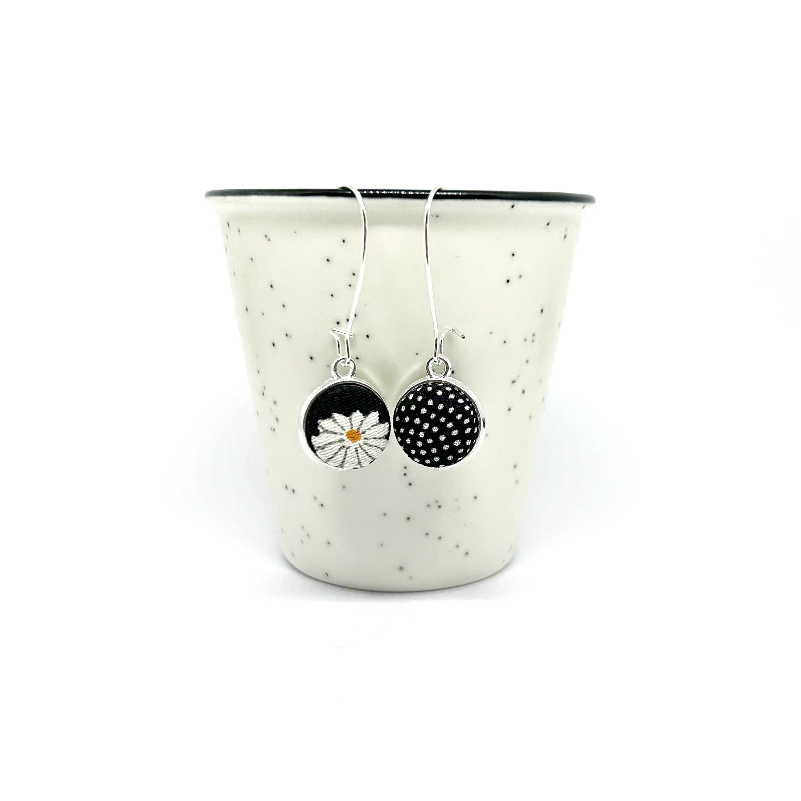 Double Sided Earrings - Daisy Blossom Black and White