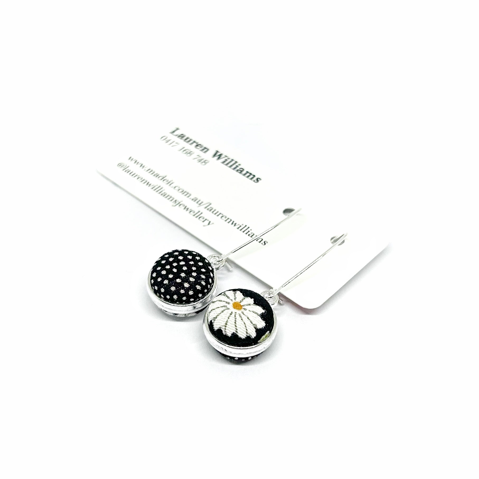 Double Sided Earrings - Daisy Blossom Black and White