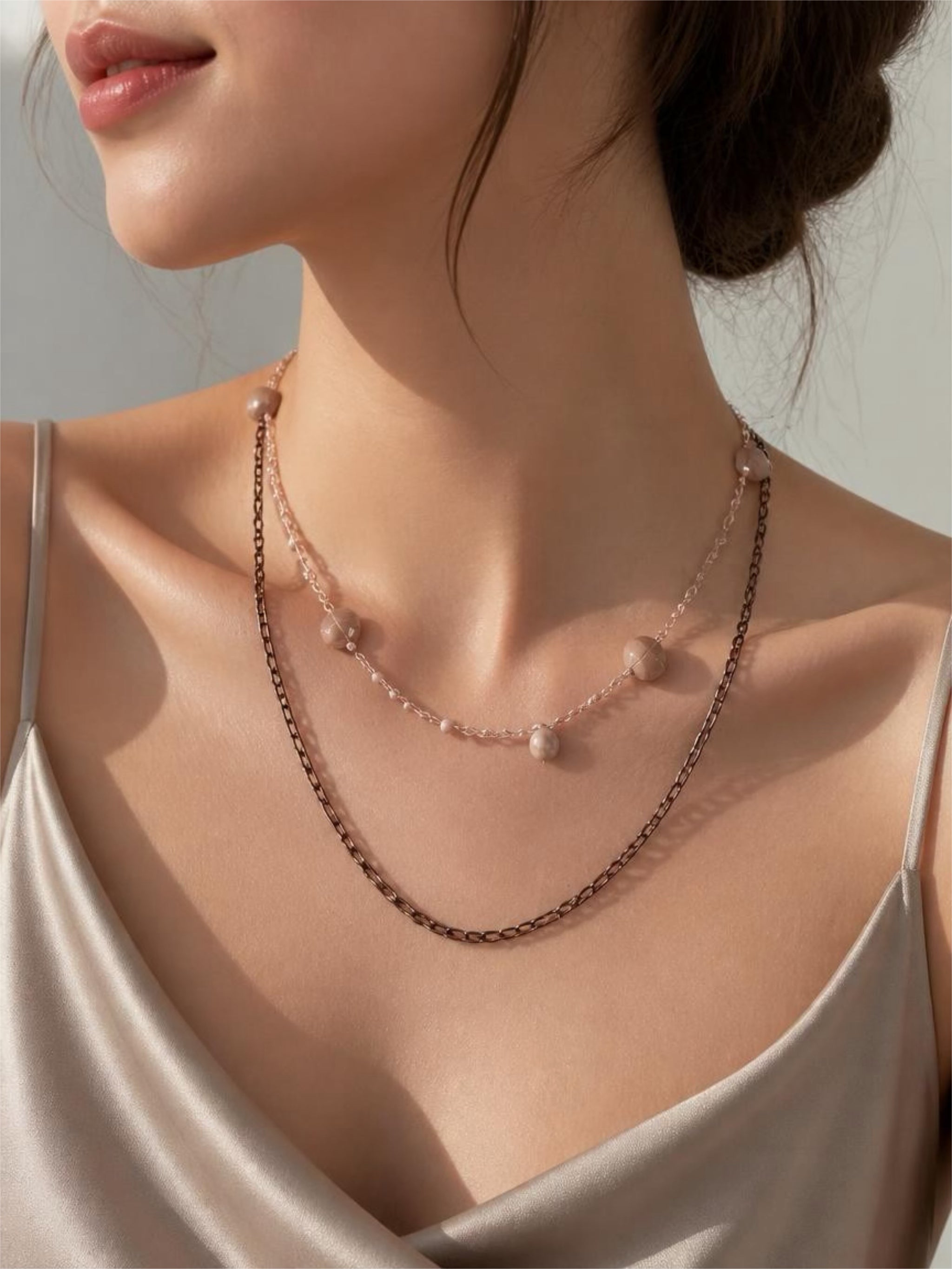 Moon Twist-peach moonstone and copper crochet necklace