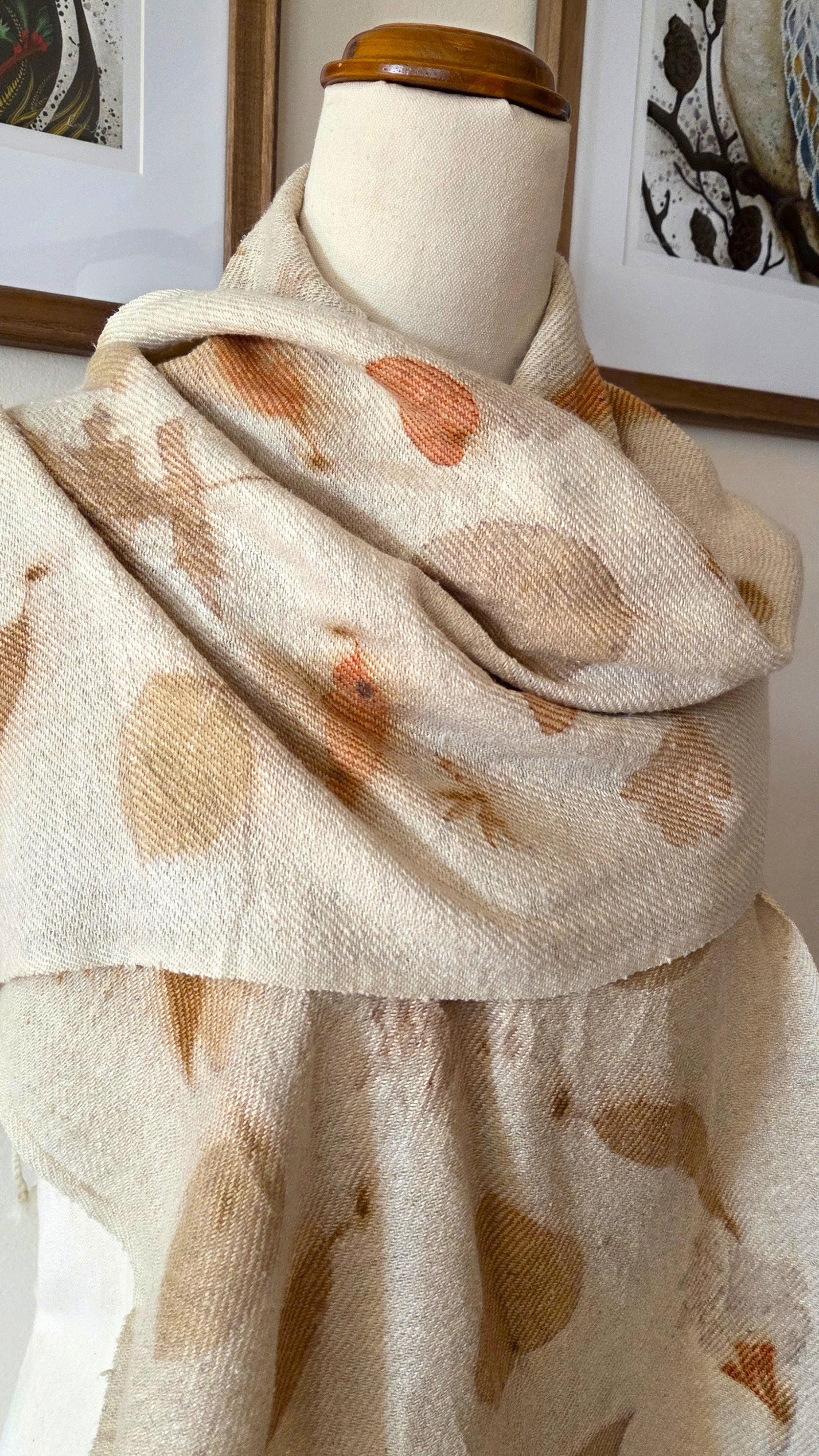 The Grace - Silk/Wool Blend Ecoprint Scarf/Wrap