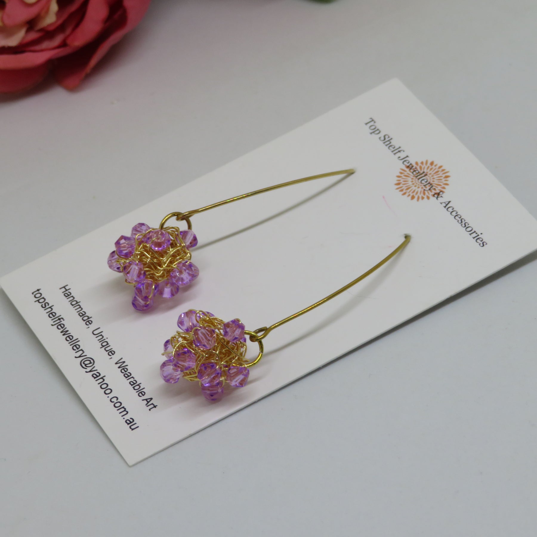 Lilac Beaded Crochet Wire Ball Earrings