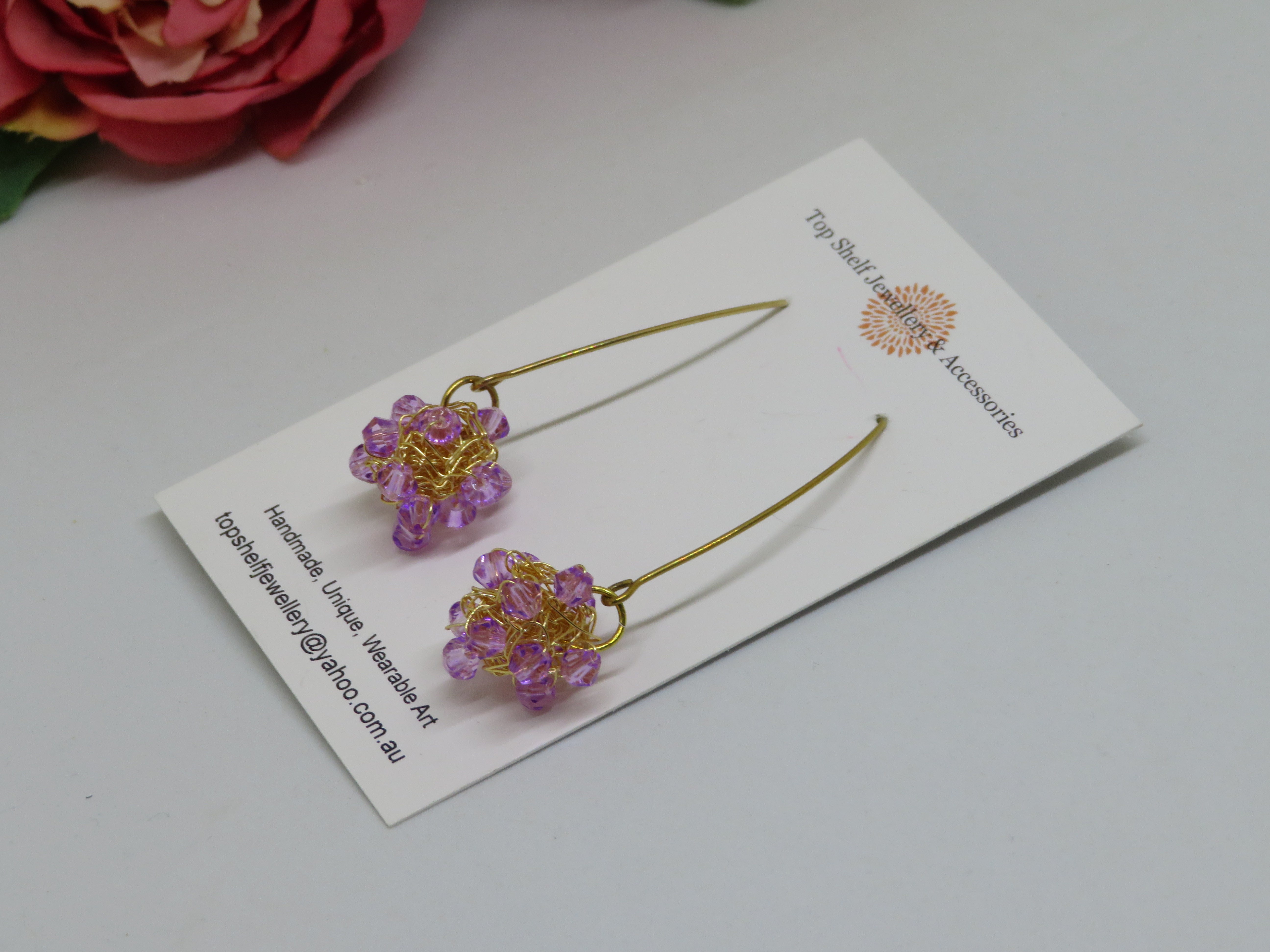 Lilac Beaded Crochet Wire Ball Earrings