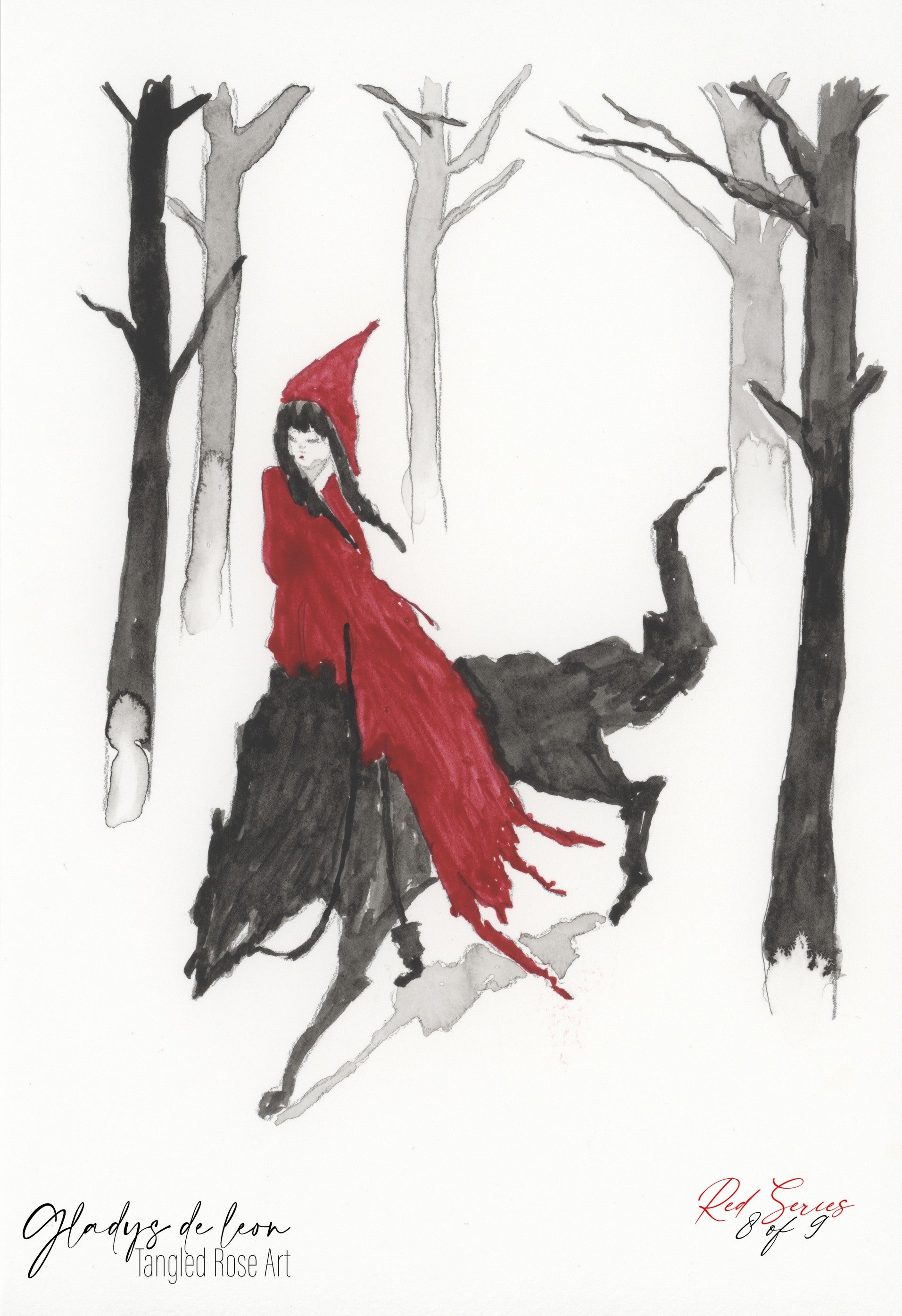 RED SERIES - 8 OF 9 - ARCHIVAL PRINTS AND CARD - TANGLED ROSE ART