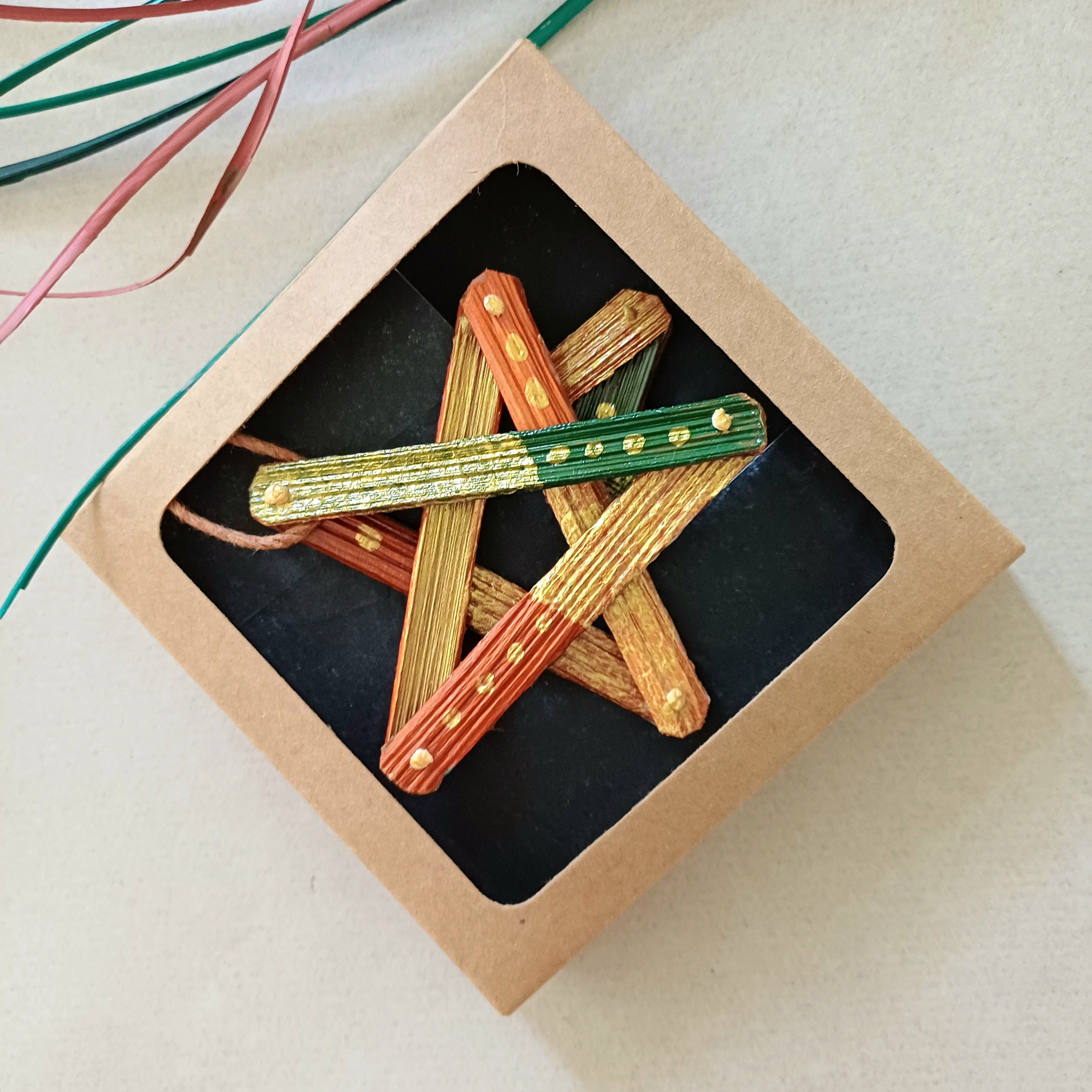 Set of Two Handmade Palm Leaf Star Ornament