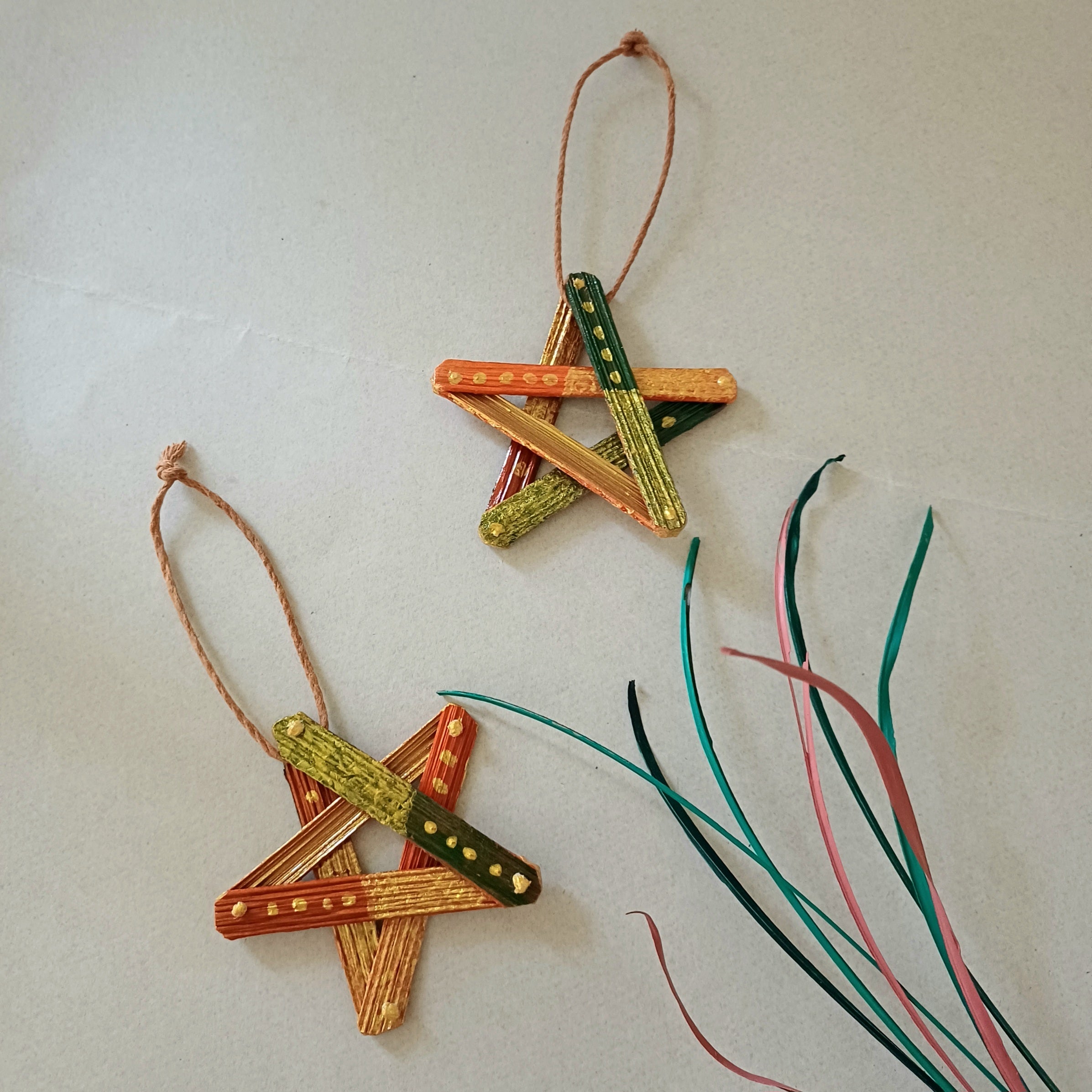 Set of Two Handmade Palm Leaf Star Ornament