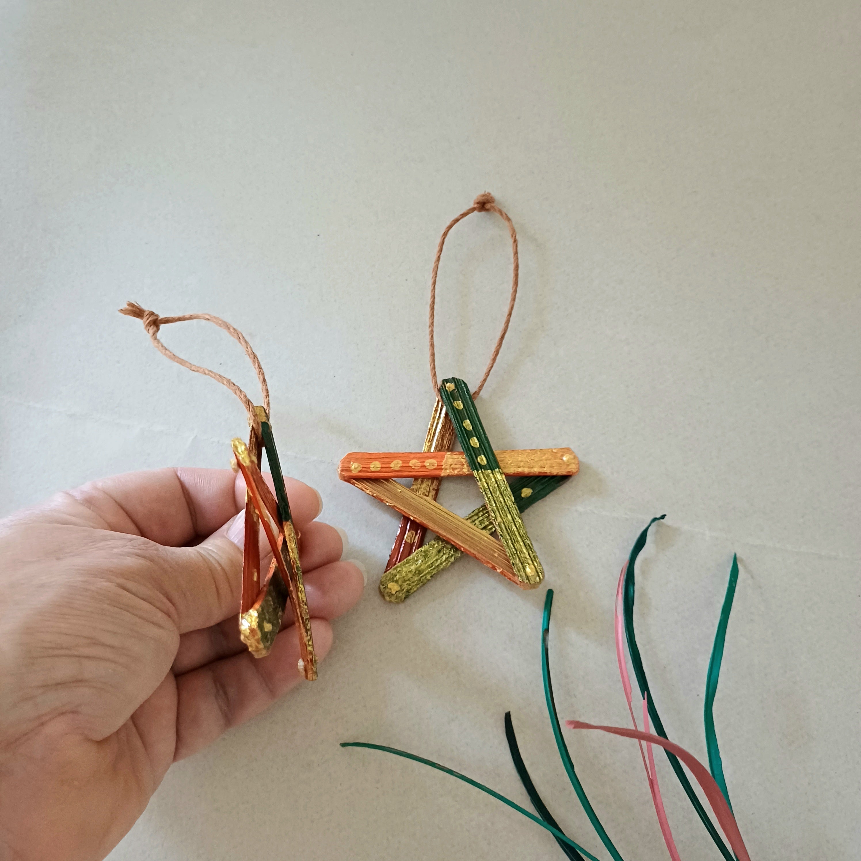 Set of Two Handmade Palm Leaf Star Ornament