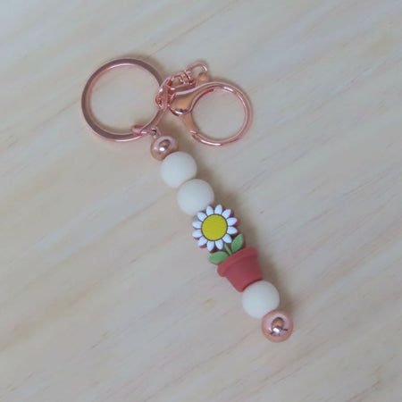 Pot Plant Silicone Bead Keychain - Various Colours