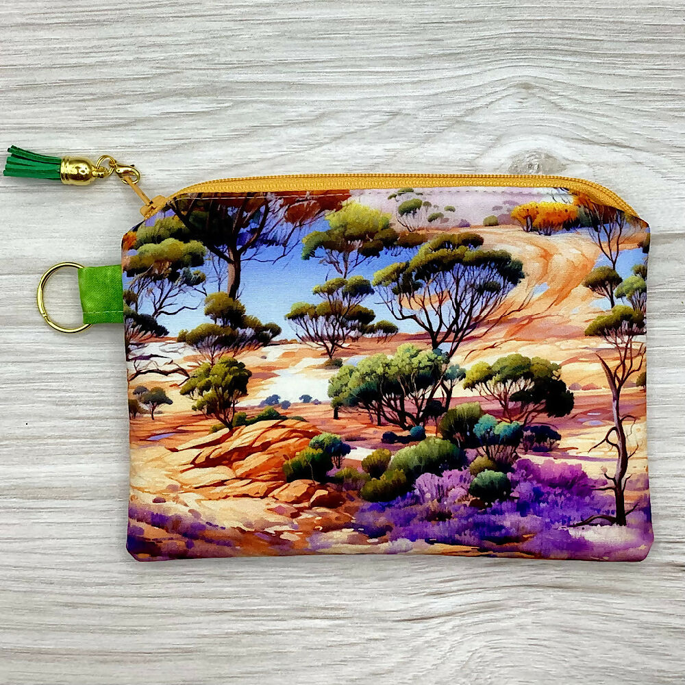 Scenic Outback Zip Pouch (18cm x 13cm). Fully lined, lightly padded