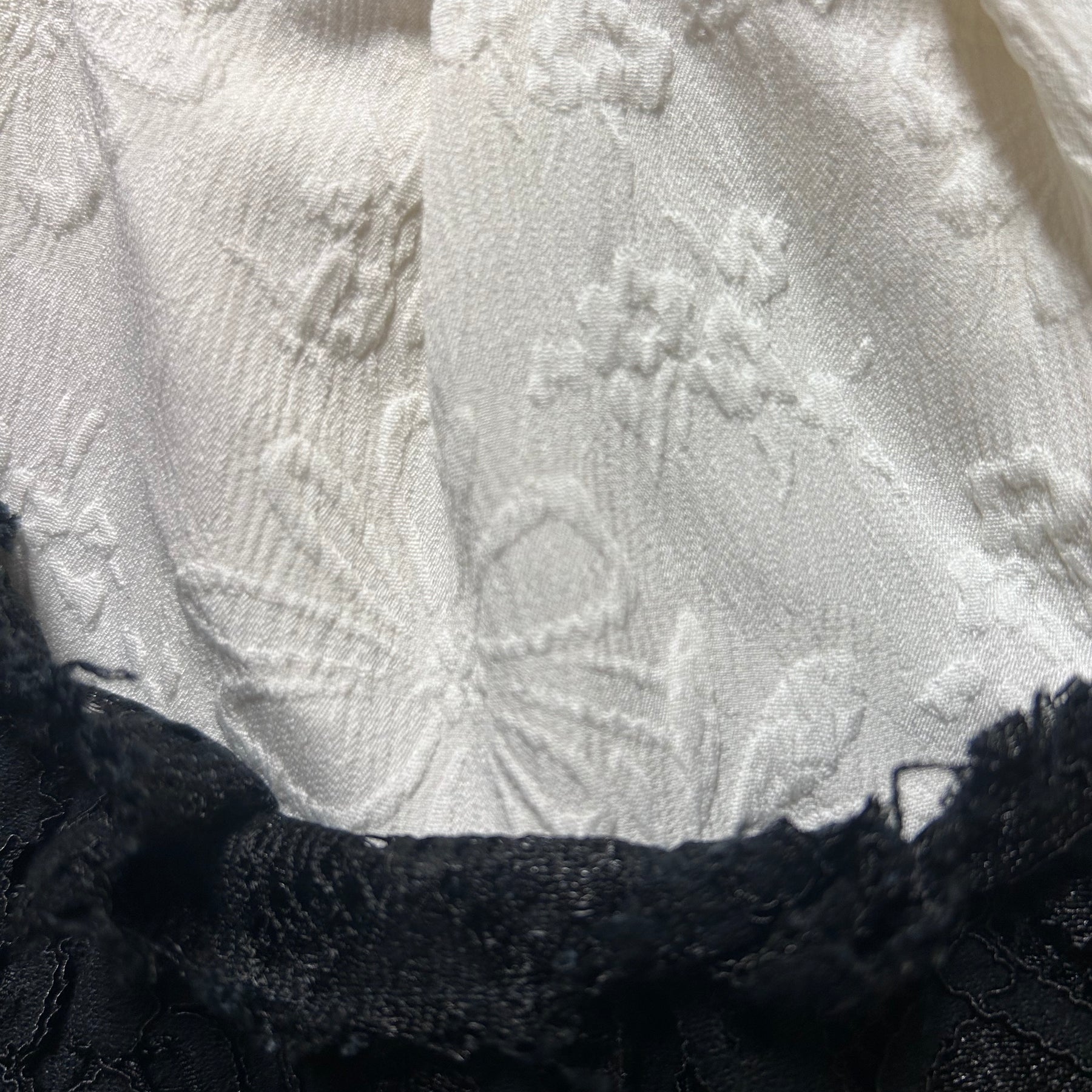 Upcycled Cream Embossed Bolero Black Lace Sleeves