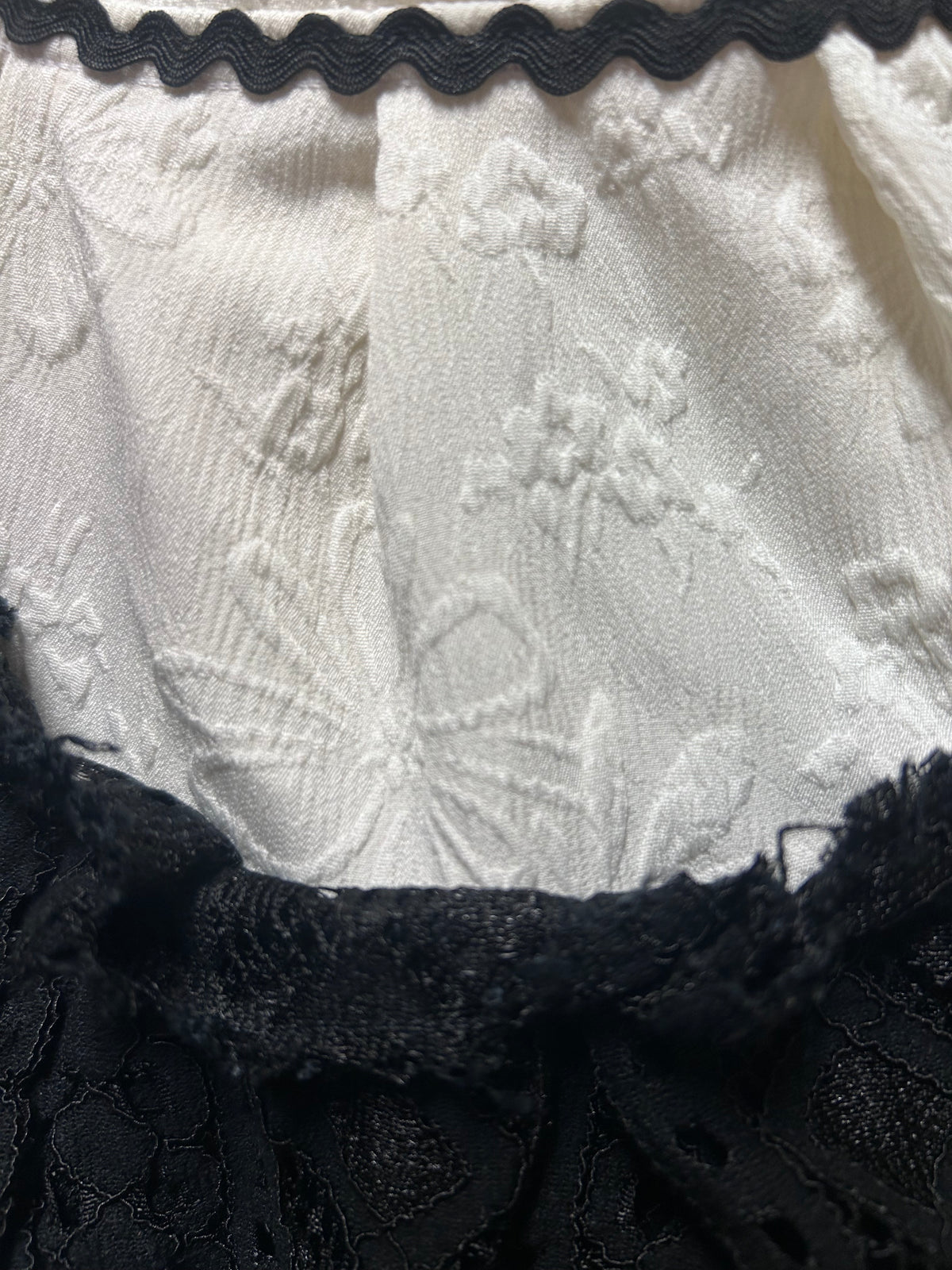 Upcycled Cream Embossed Bolero Black Lace Sleeves