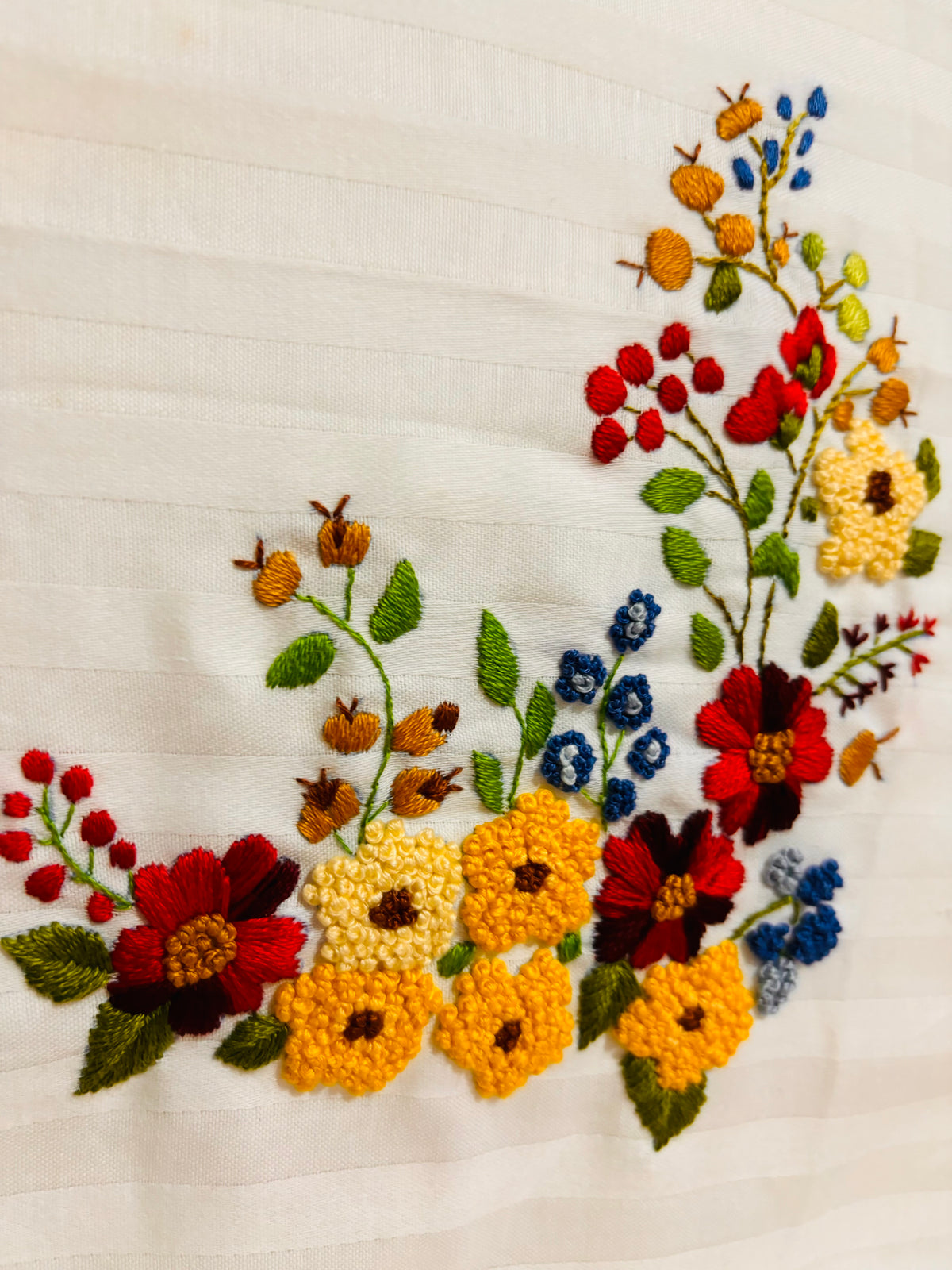 Set of 2 Wild Flower Embroidered Pillow/Cushion Cover