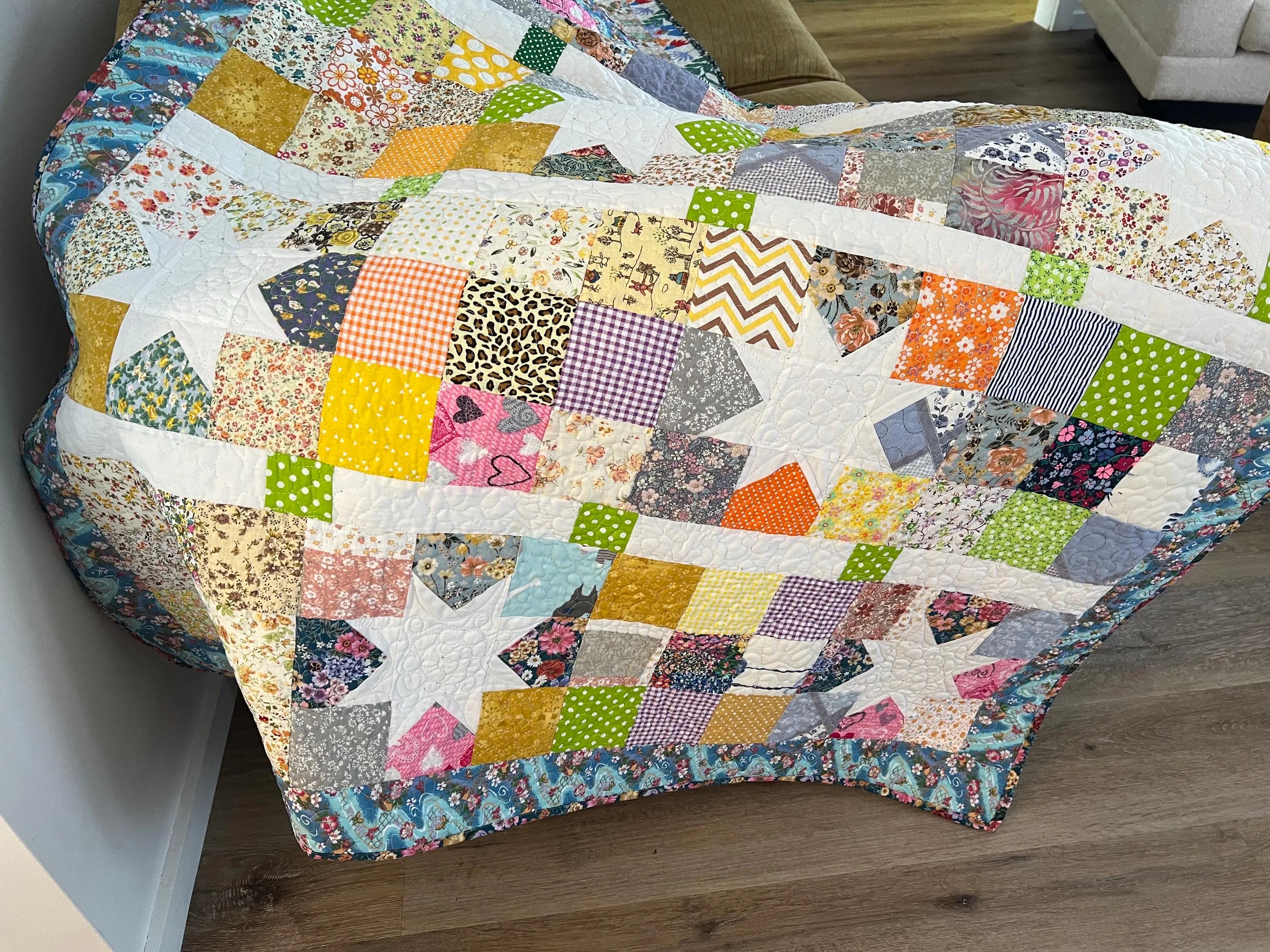 Handmade Organic Cotton Baby Quilt: Heirloom Nursery Blanket, for Baby Boy or Baby girl
