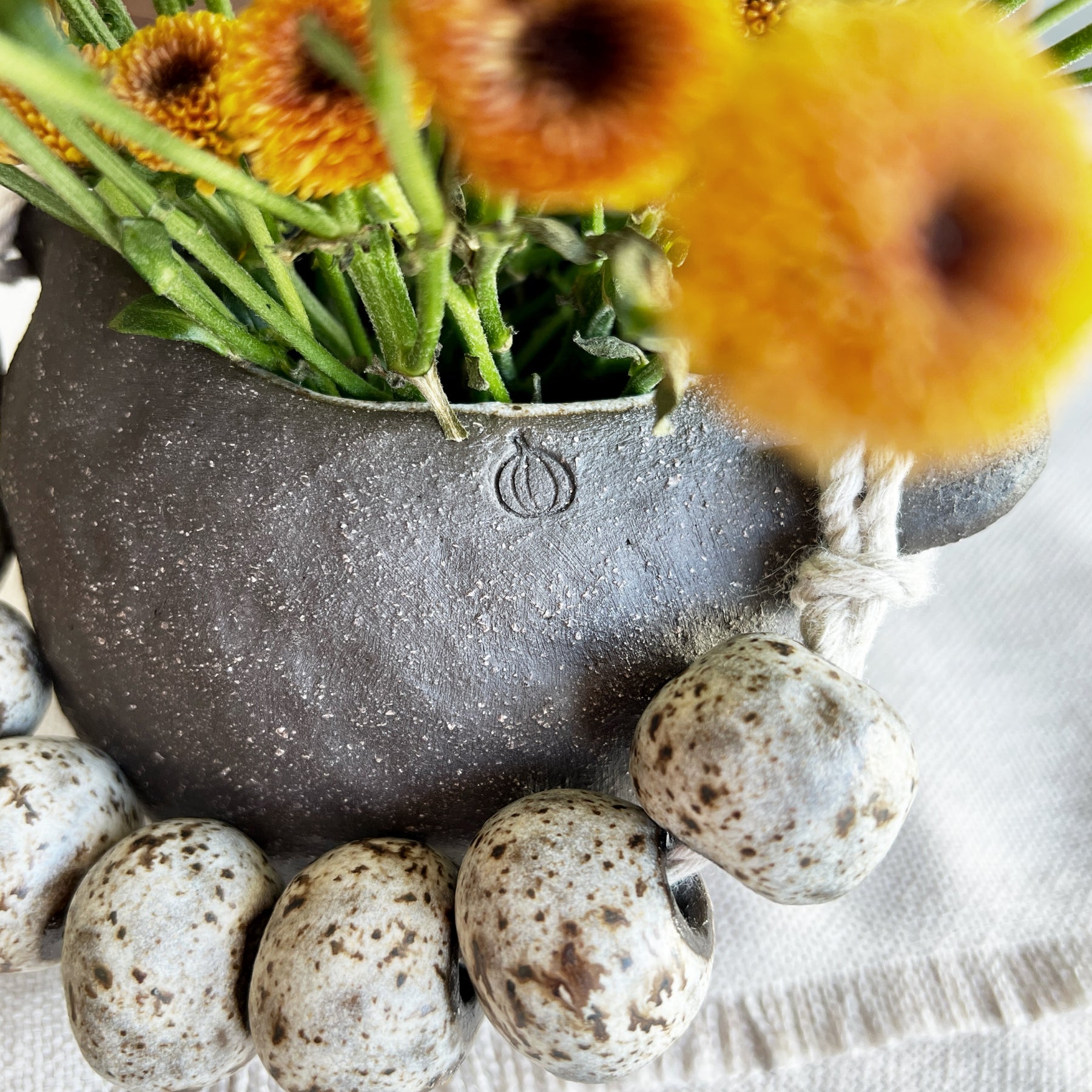 Handmade Ceramic Vase – Tribal-Inspired Stoneware with Sculptural Beads, Winter Woods Collection