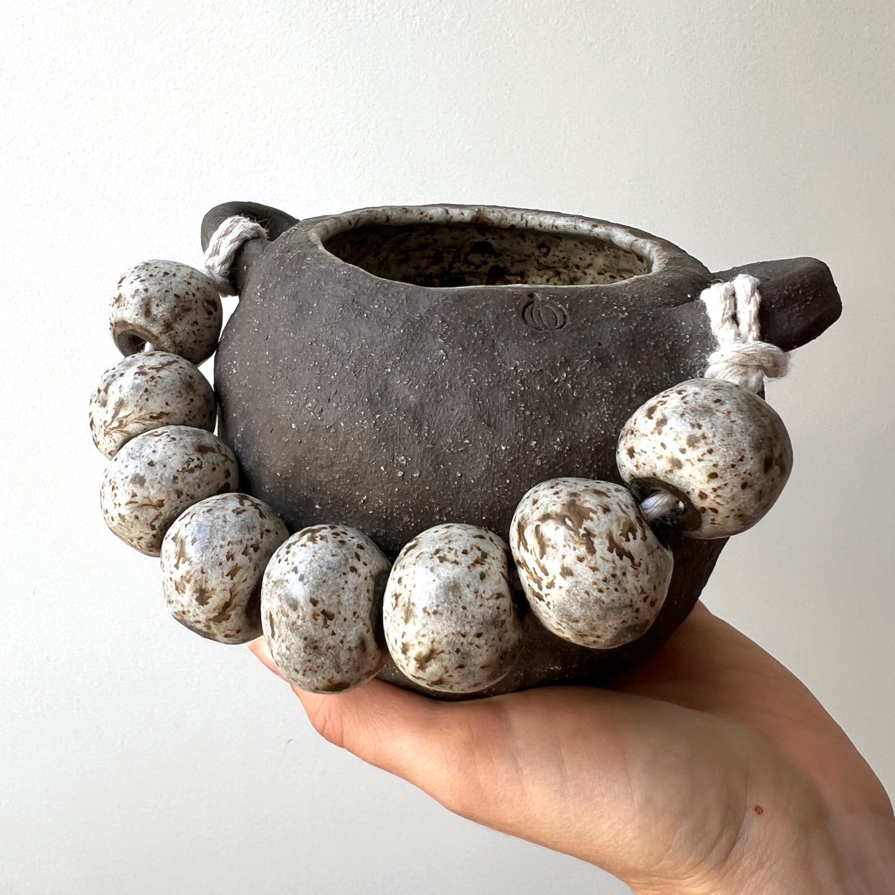 Handmade Ceramic Vase – Tribal-Inspired Stoneware with Sculptural Beads, Winter Woods Collection