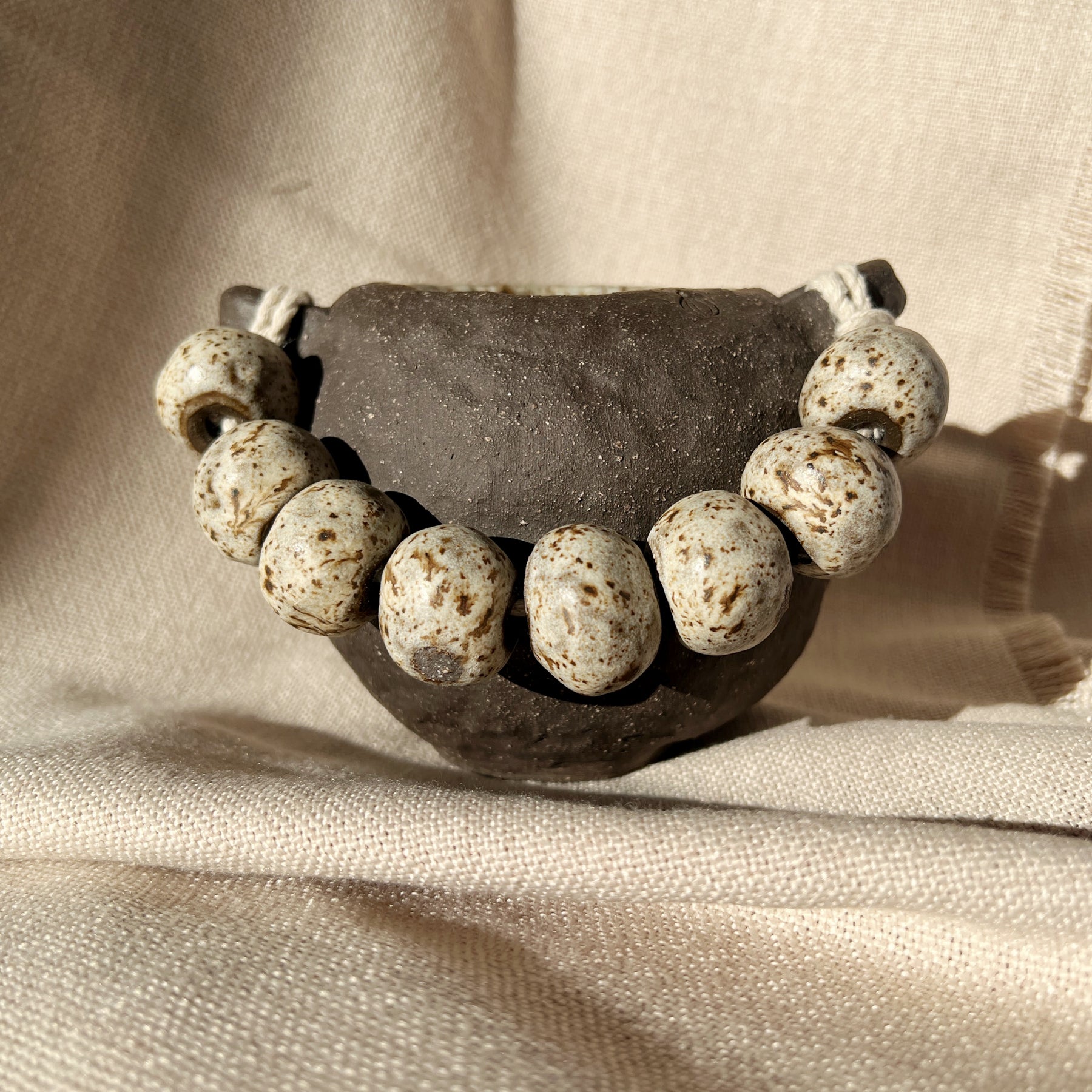 Handmade Ceramic Vase – Tribal-Inspired Stoneware with Sculptural Beads, Winter Woods Collection