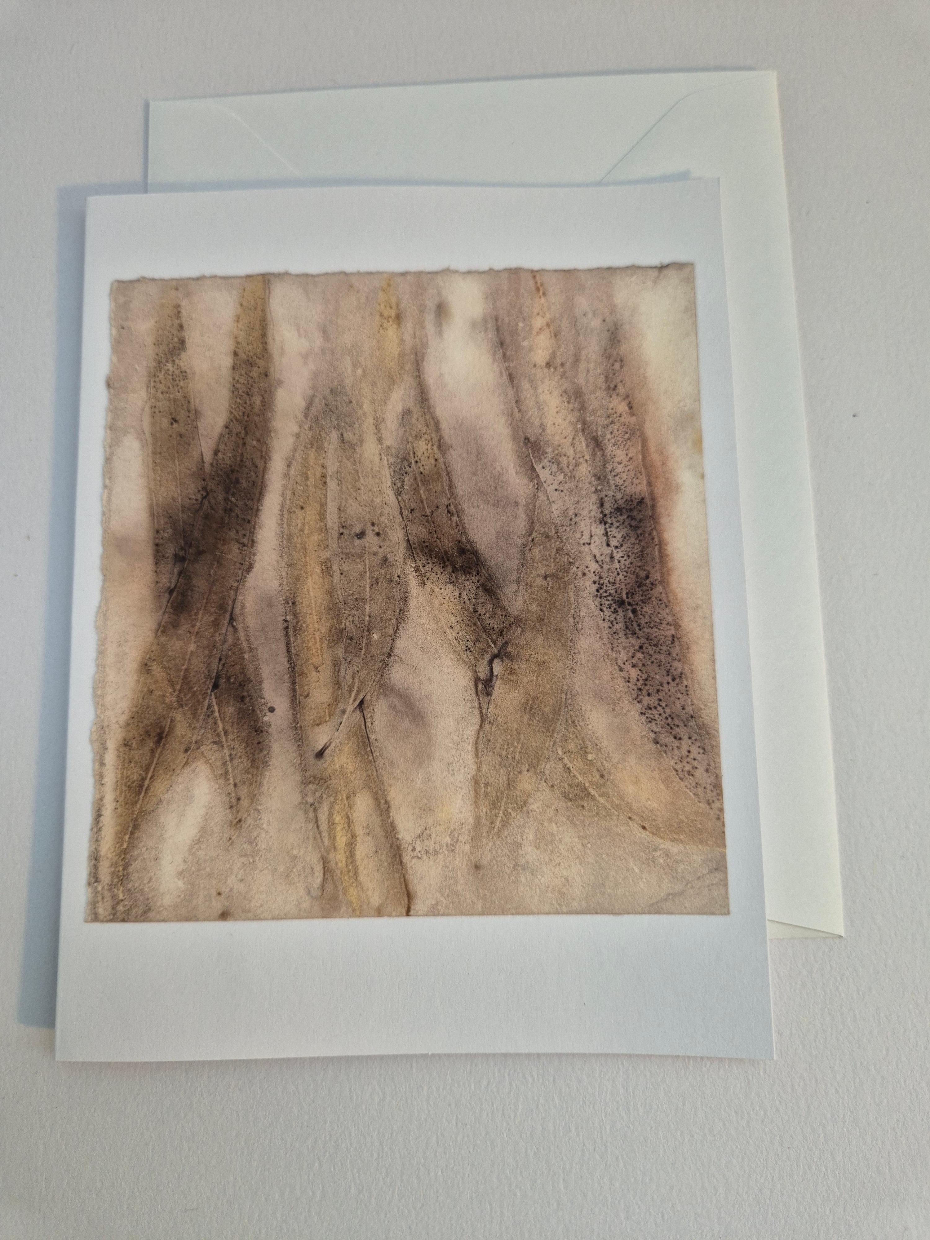 Card original ecoprinted eucalyptus tonal