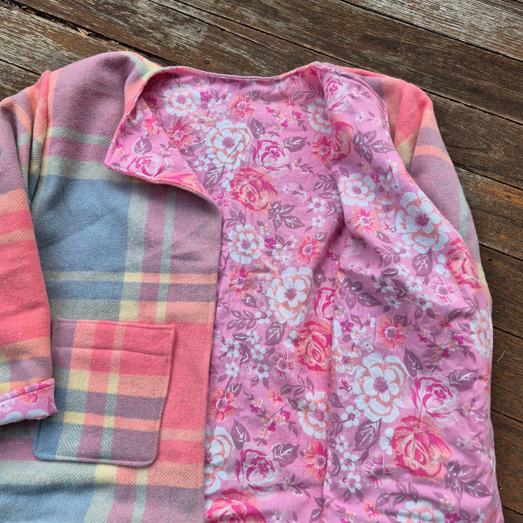 Upcycled woollen blanket jacket size 12
