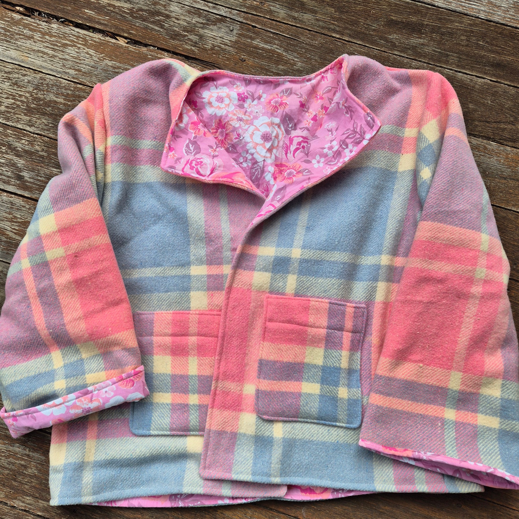 Upcycled woollen blanket jacket size 12