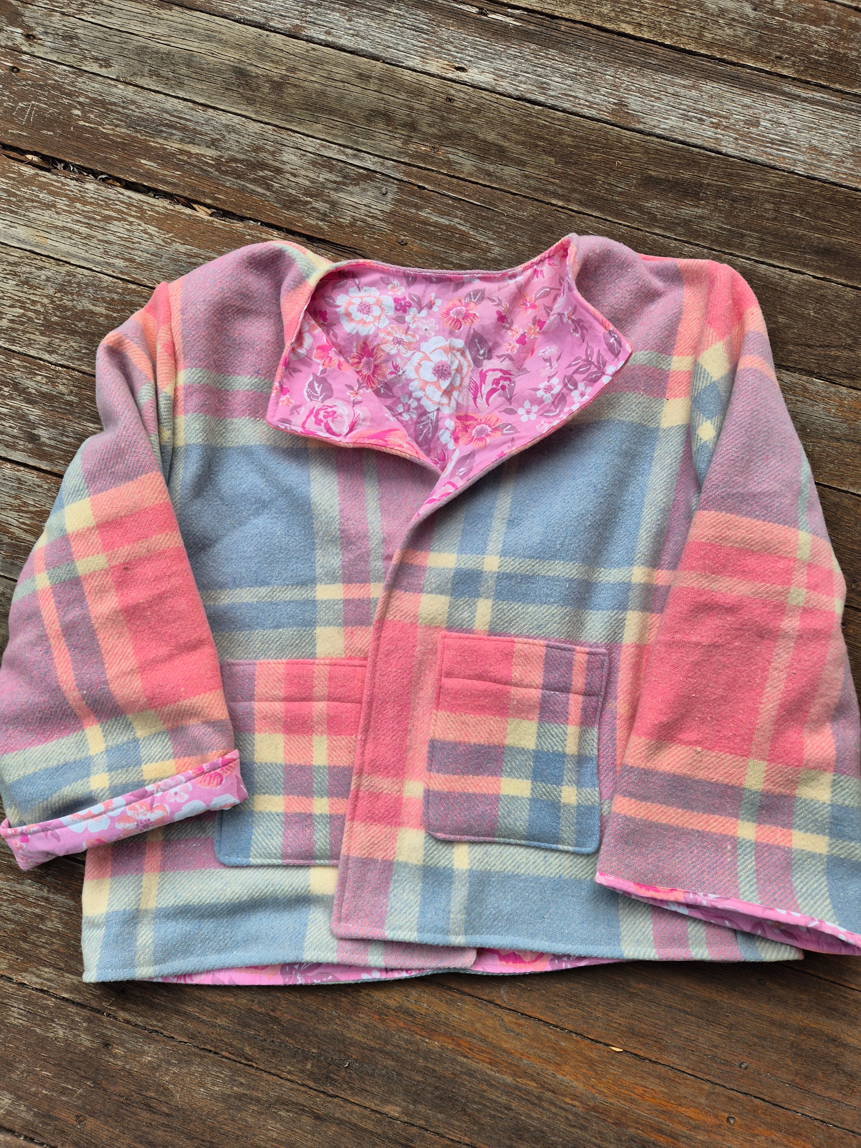 Upcycled woollen blanket jacket size 12