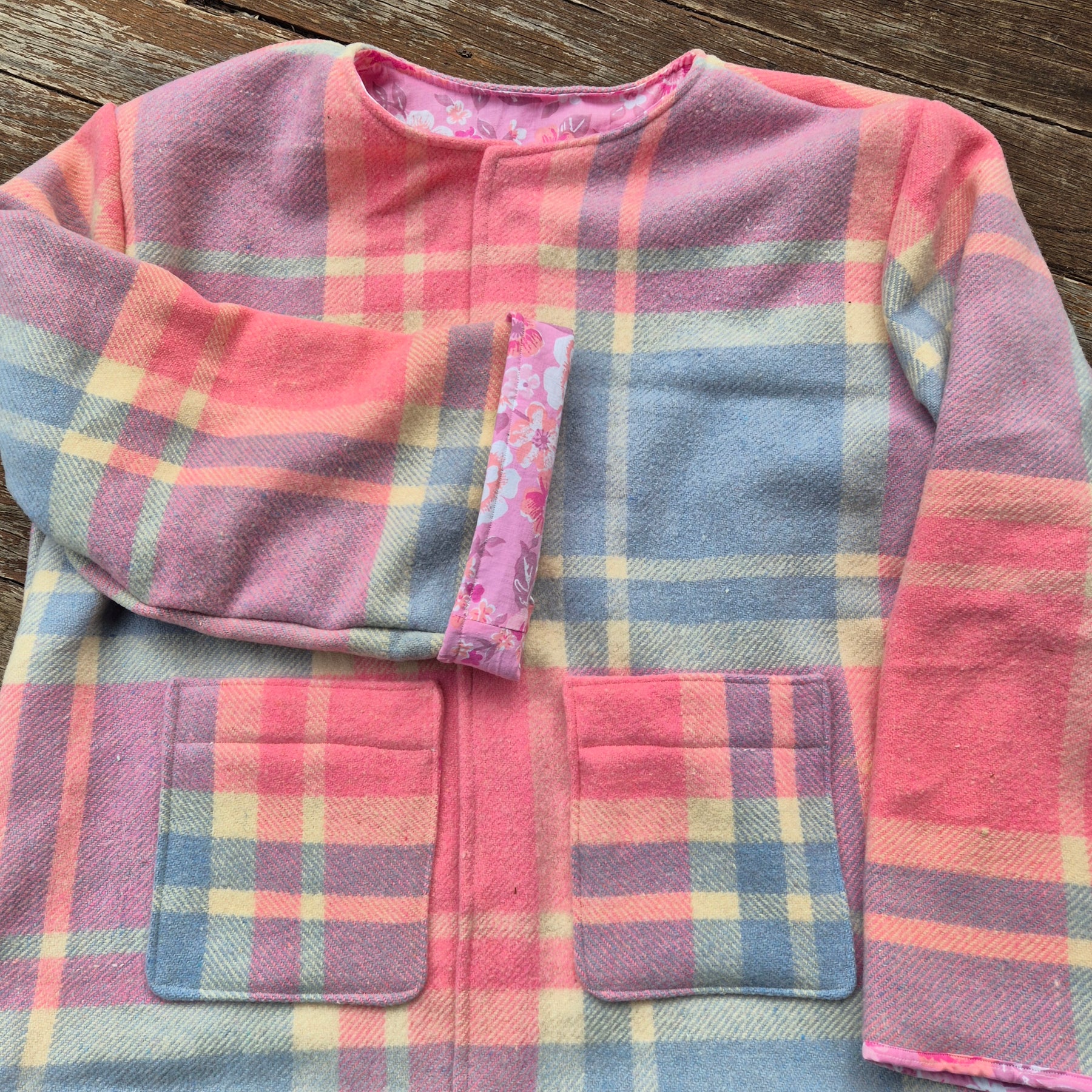 Upcycled woollen blanket jacket size 12