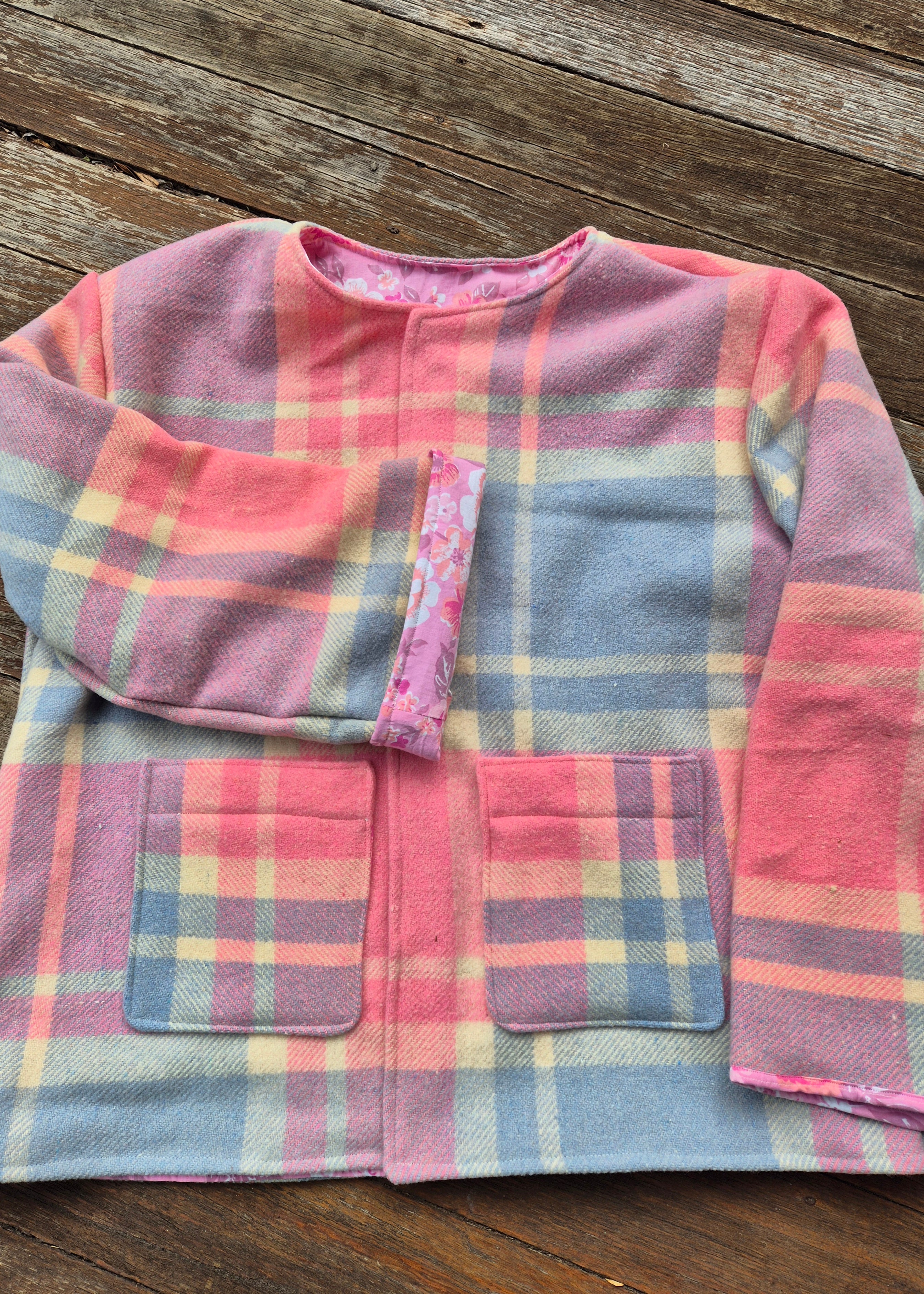 Upcycled woollen blanket jacket size 12