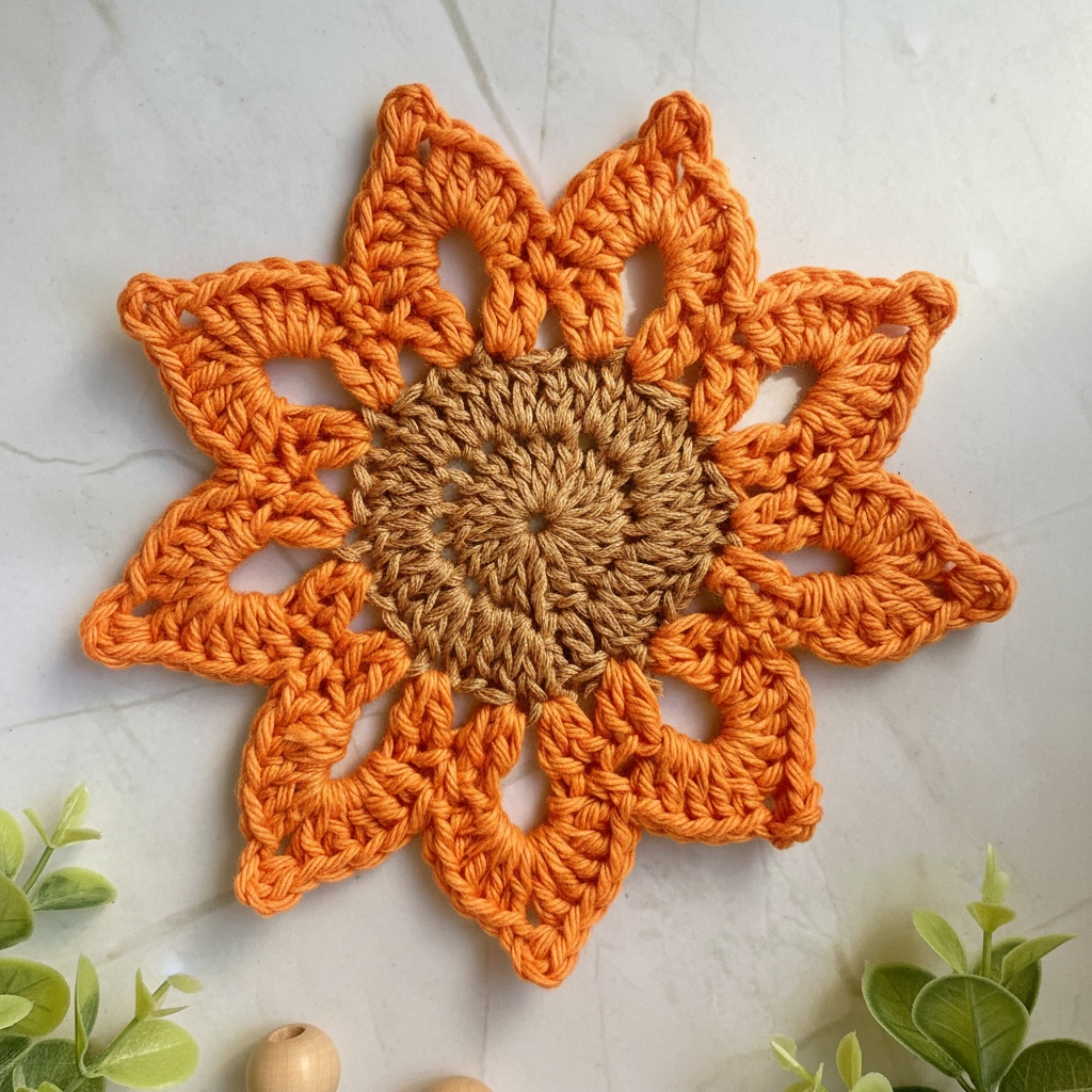 Crochet Sunflower Coasters with Holder | Handmade Flower Boho Table Decor | Reusable Cotton Coasters | Gift for her