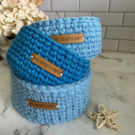 Handmade Crochet Blue Nesting Baskets