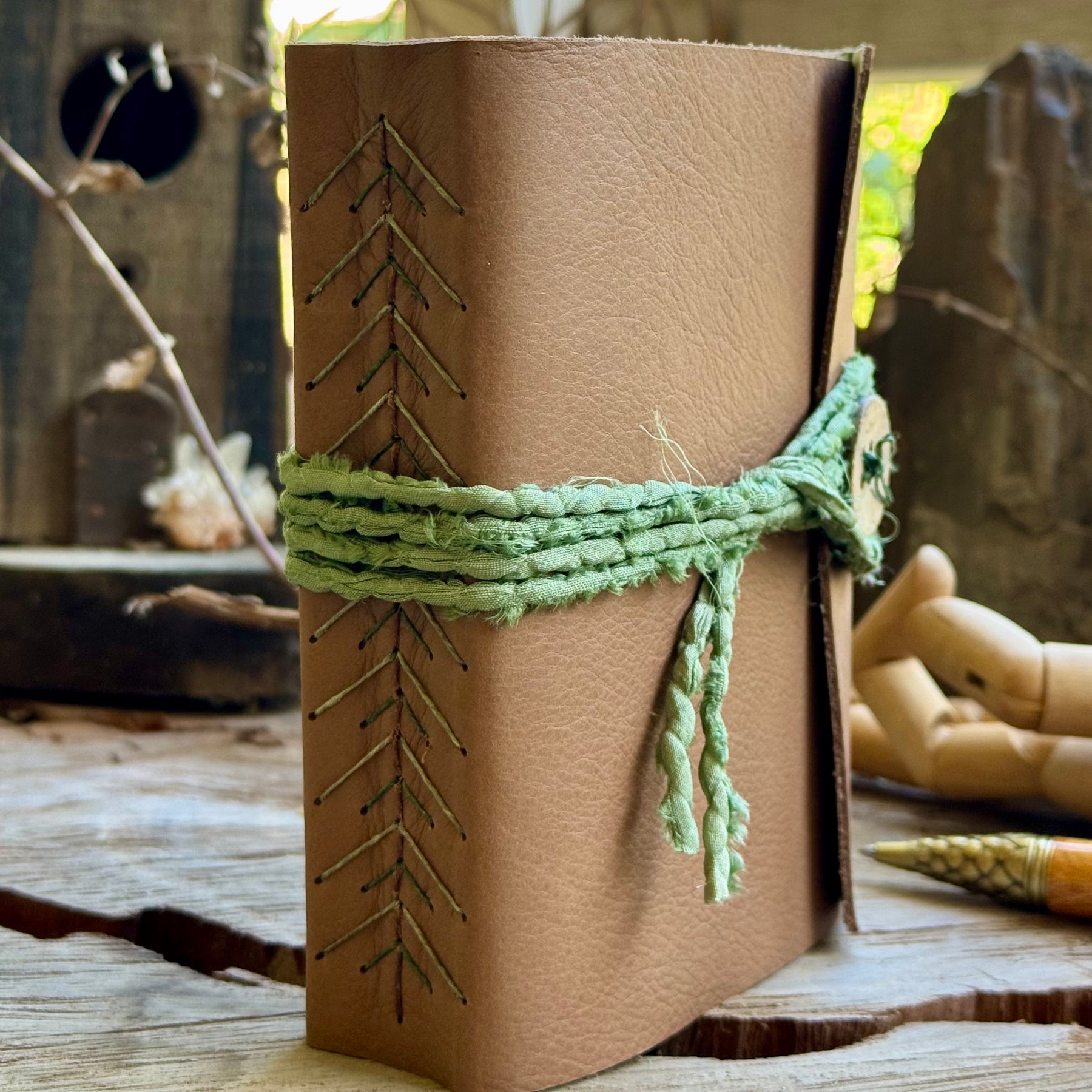 Tan Leather A6 Signature Journal with Pine Tree Spine