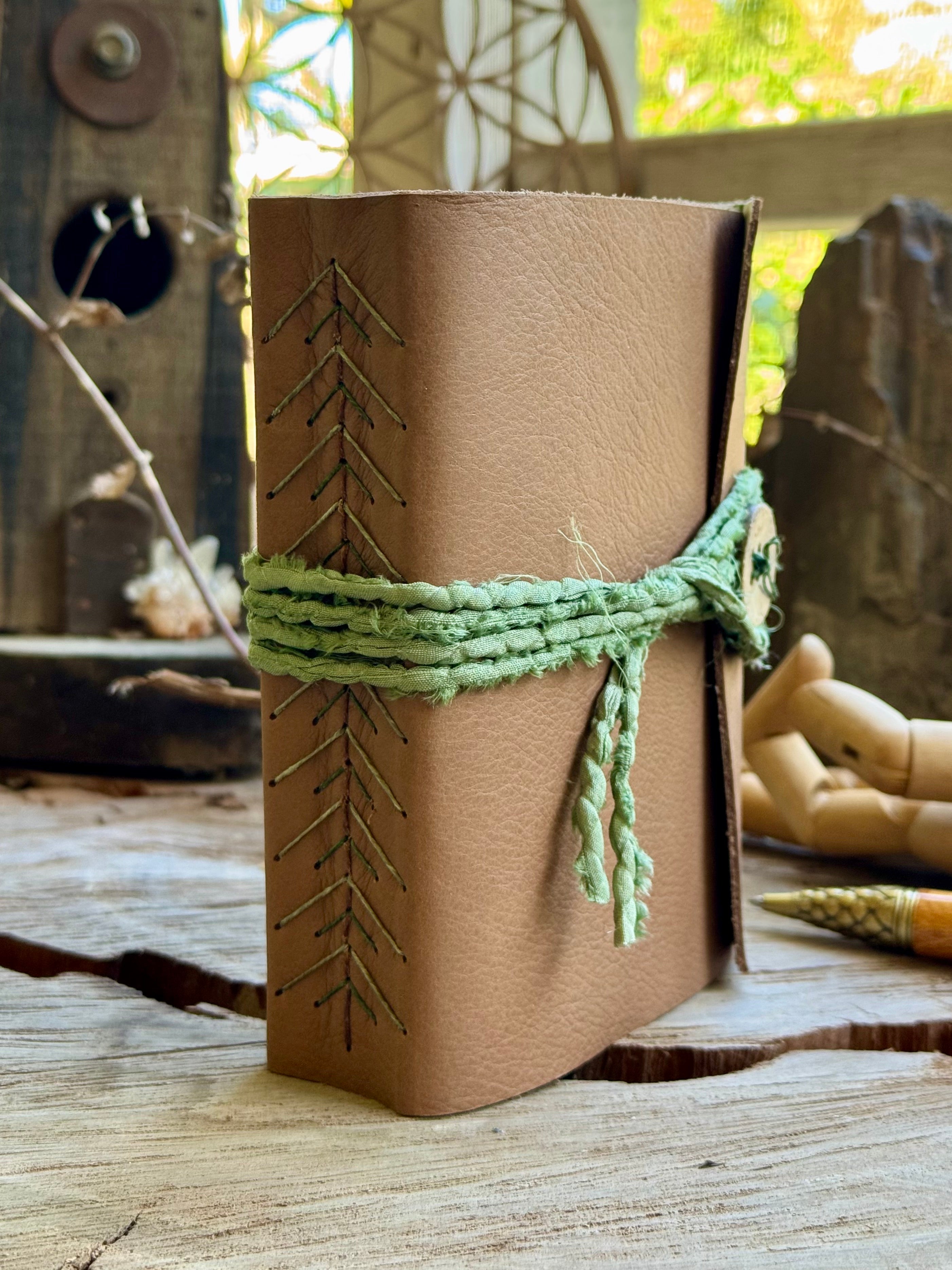 Tan Leather A6 Signature Journal with Pine Tree Spine