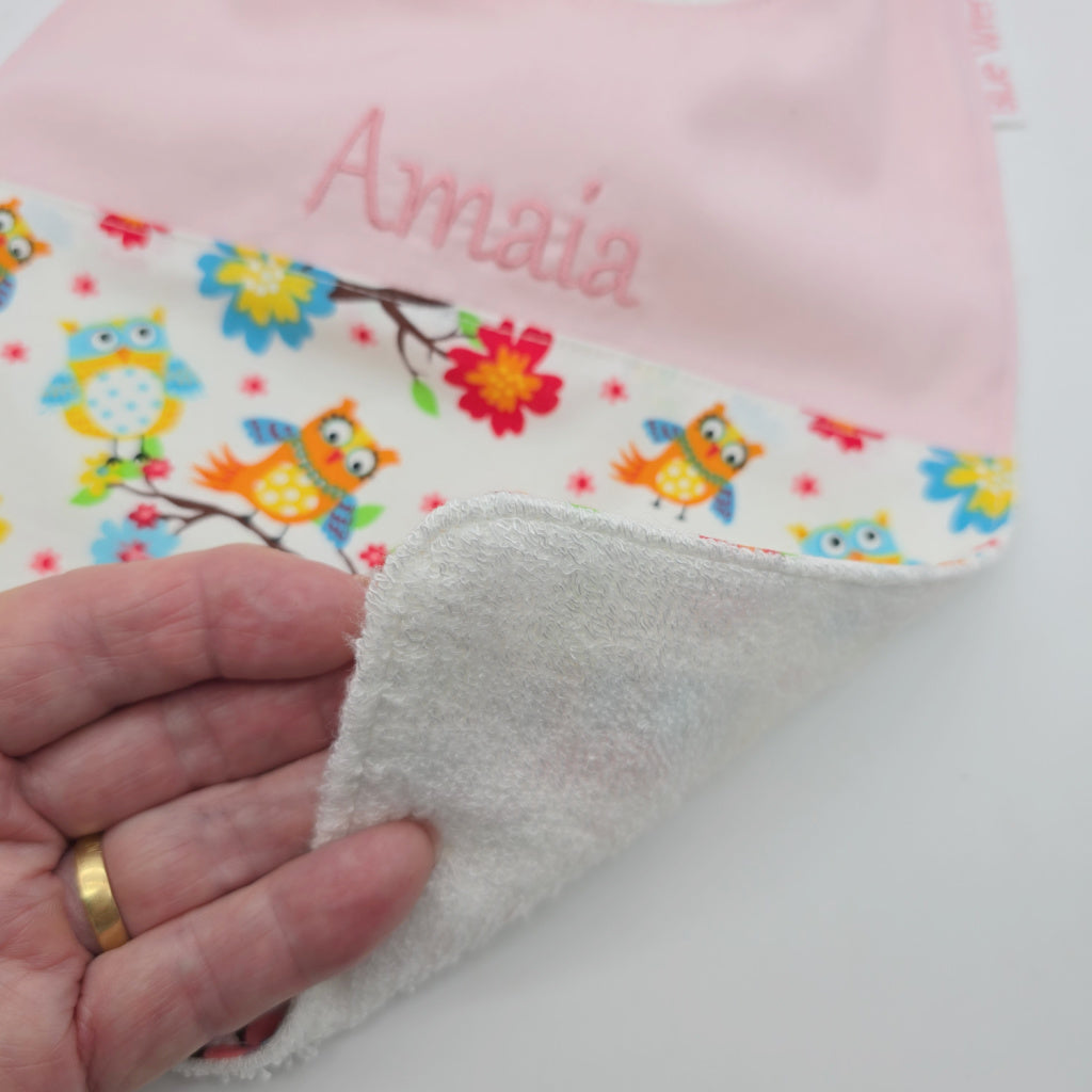 Personalised Baby Bib Gift Owl Fabric