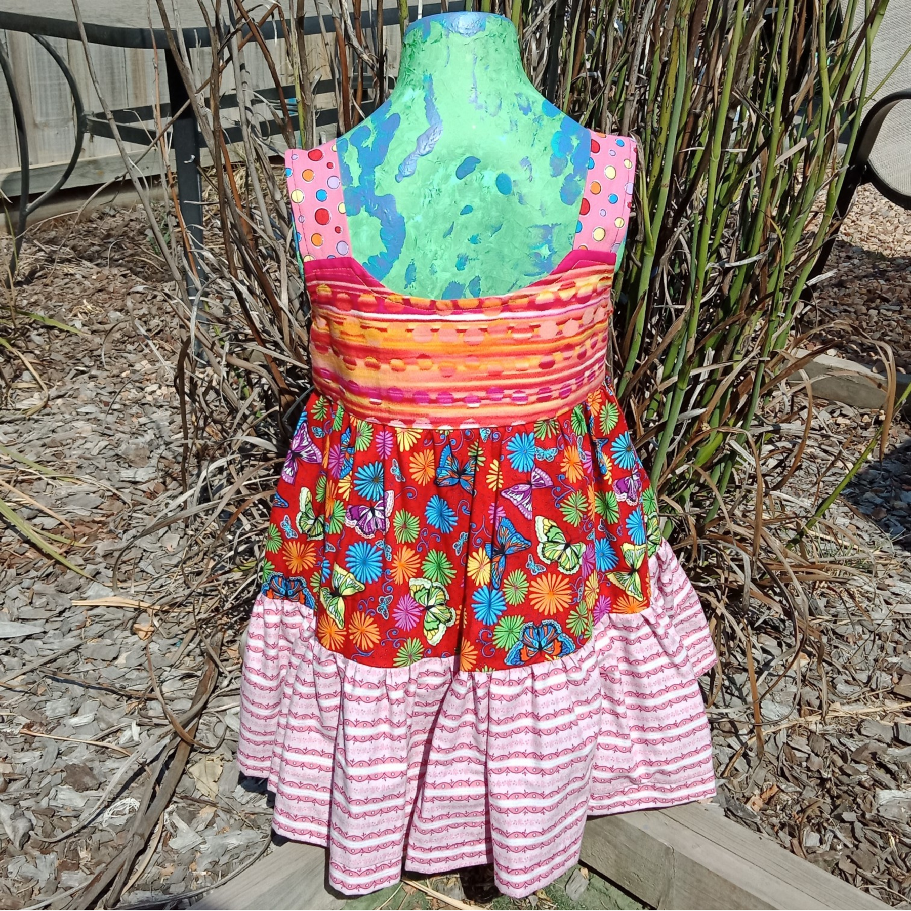 Girls Dress, Size 5, Multicoloured Stripes/Butterflies/Spots.