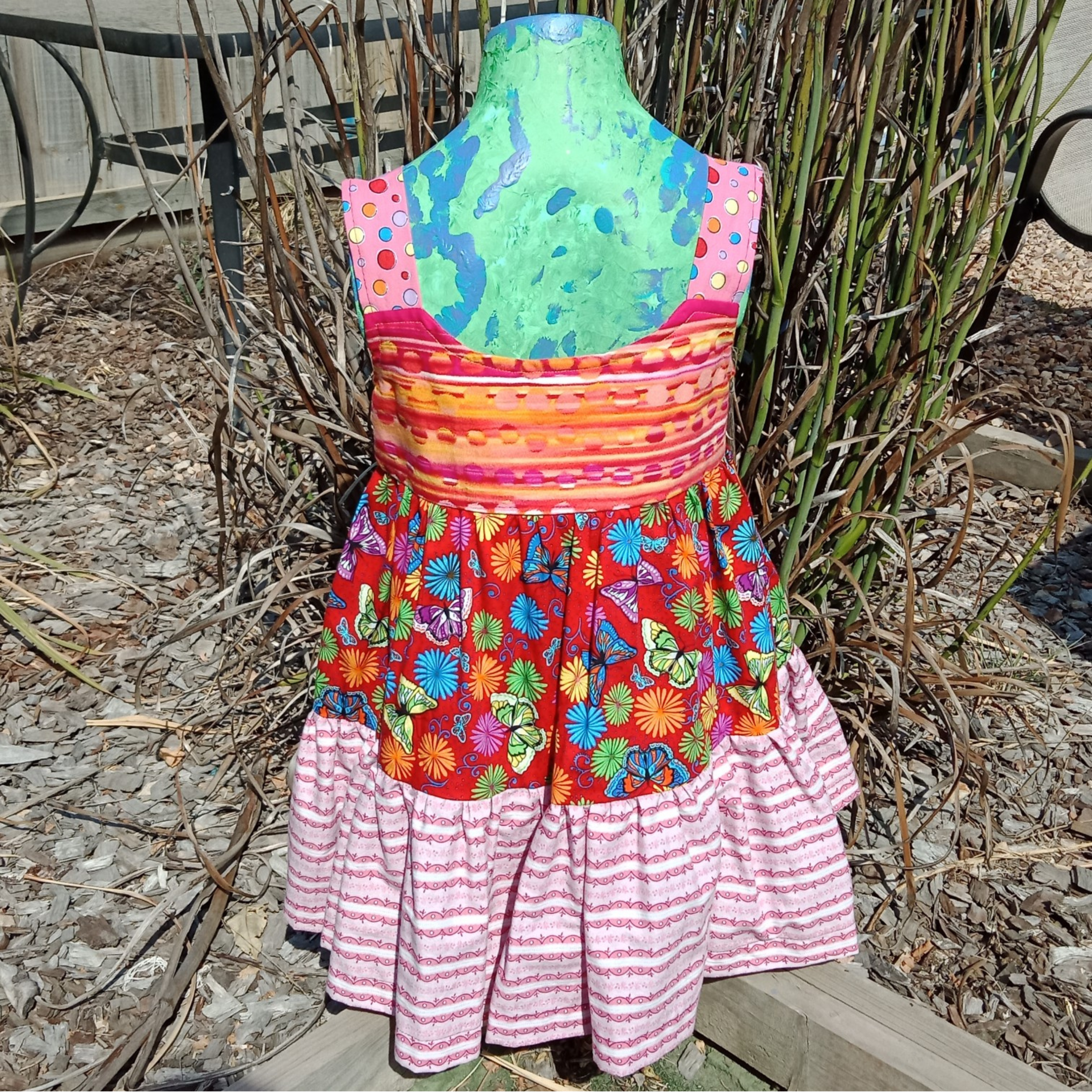 Girls Dress, Size 5, Multicoloured Stripes/Butterflies/Spots.