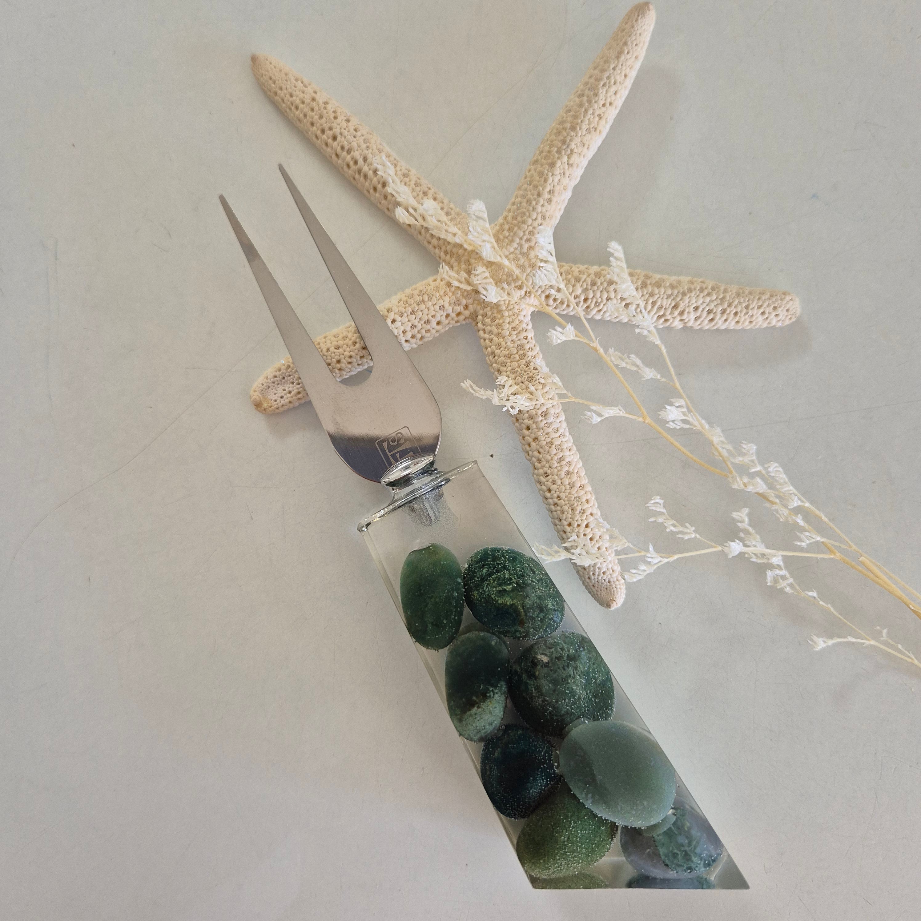 Handmade resin cheese knives with inlaid stones or botanicals