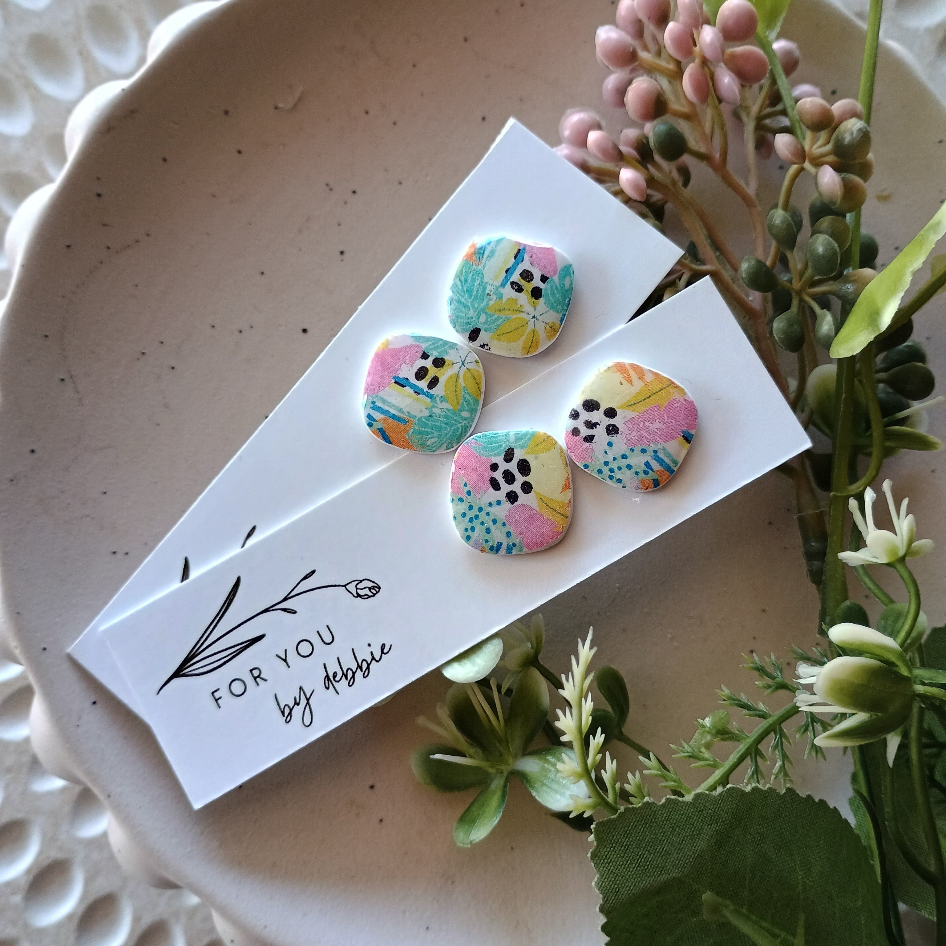 Colourful leopard square studs