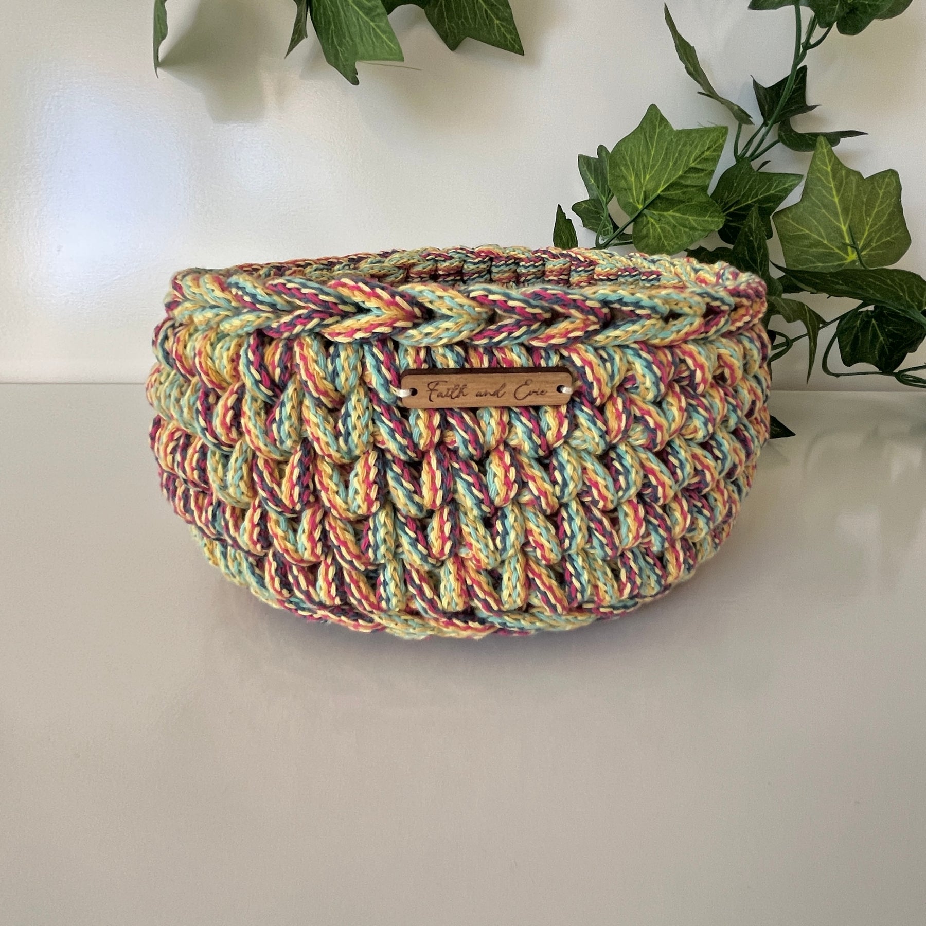 Crochet basket - multi-coloured