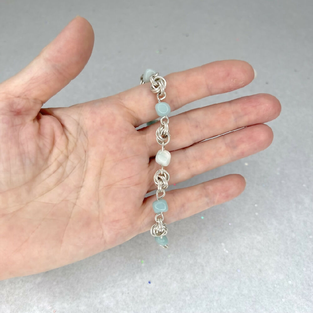 sterling silver love knot amazonite bracelet hand